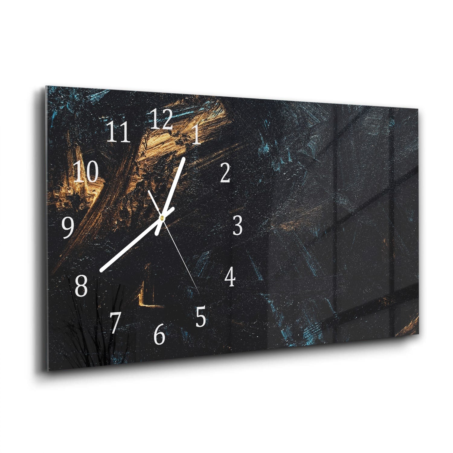 Wandklok 60x30 - Gehard Glas - Abstracte Zwart-Gouden Achtergrond