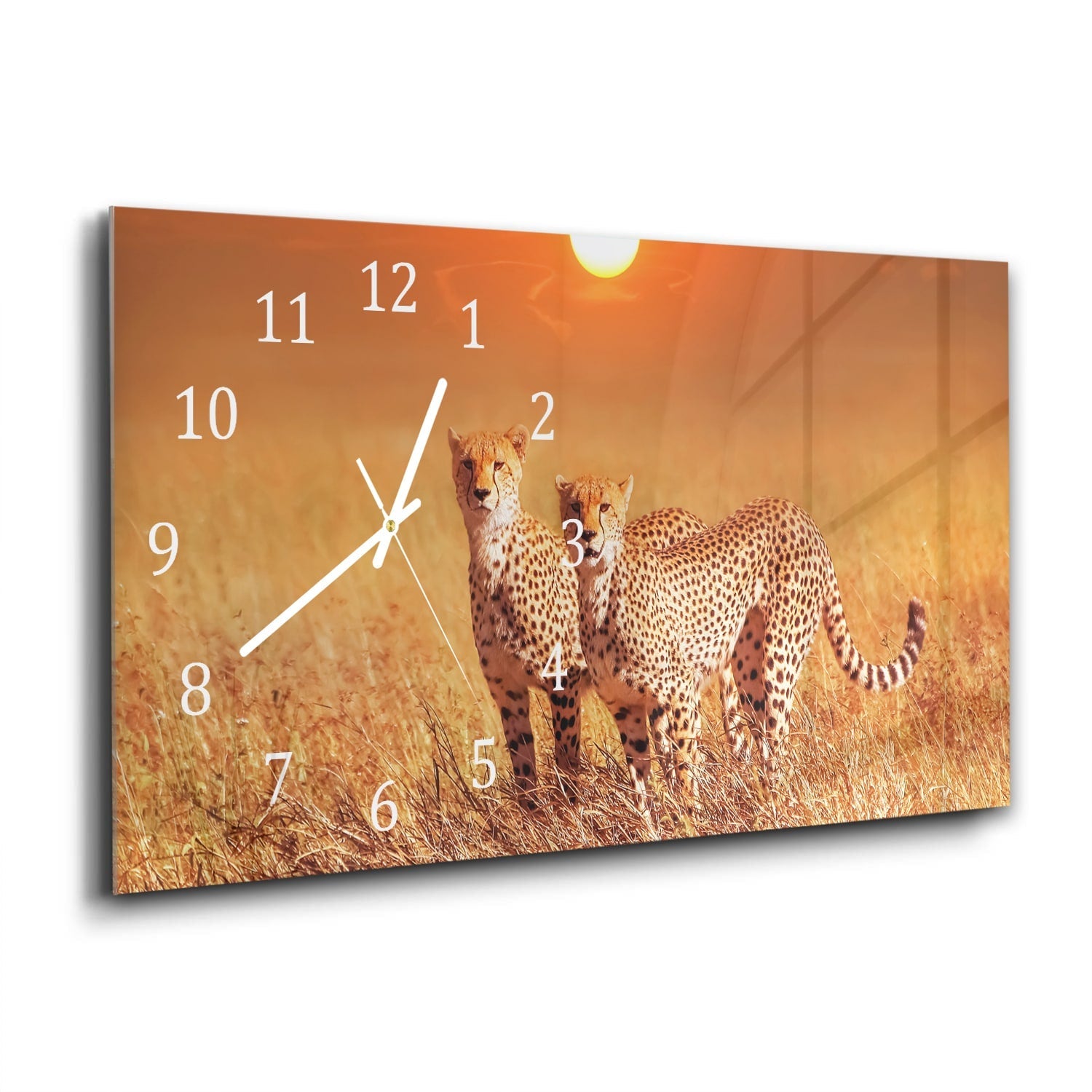 Wandklok 60x30 - Gehard Glas - Twee Cheetahs