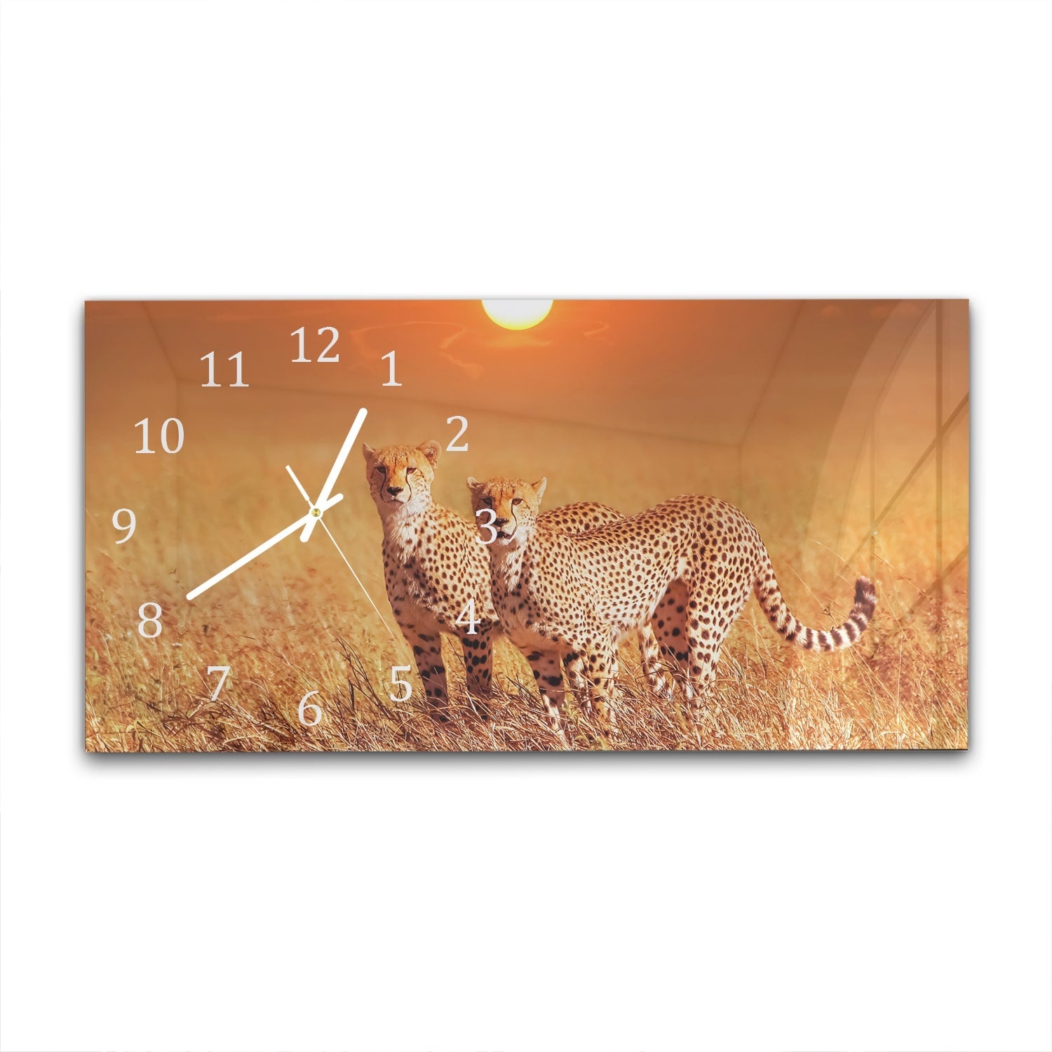 Wandklok 60x30 - Gehard Glas - Twee Cheetahs