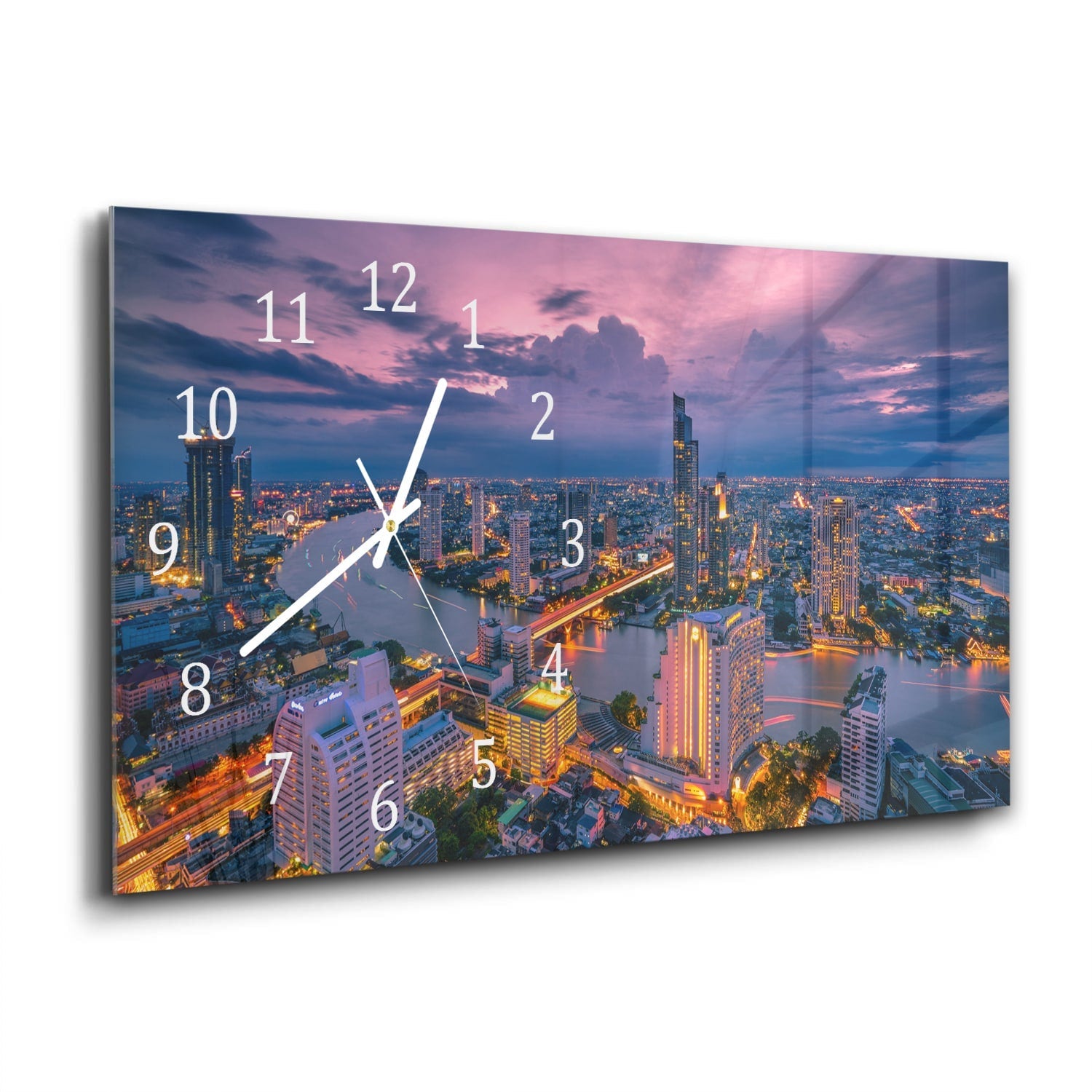 Wandklok 60x30 - Gehard Glas - Bangkok bij Schemering