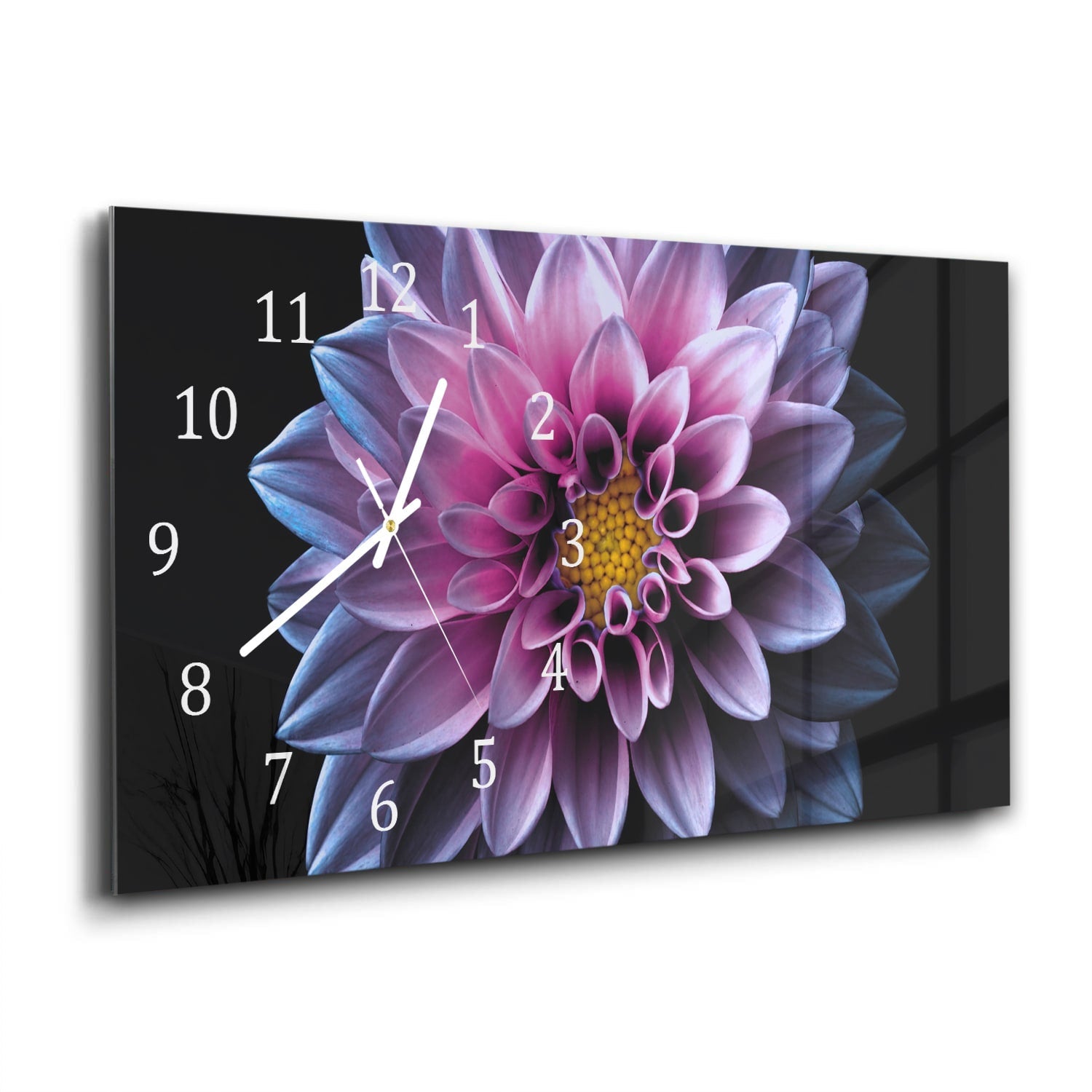 Wandklok 60x30 - Gehard Glas - Blauw/Roze Dahlia