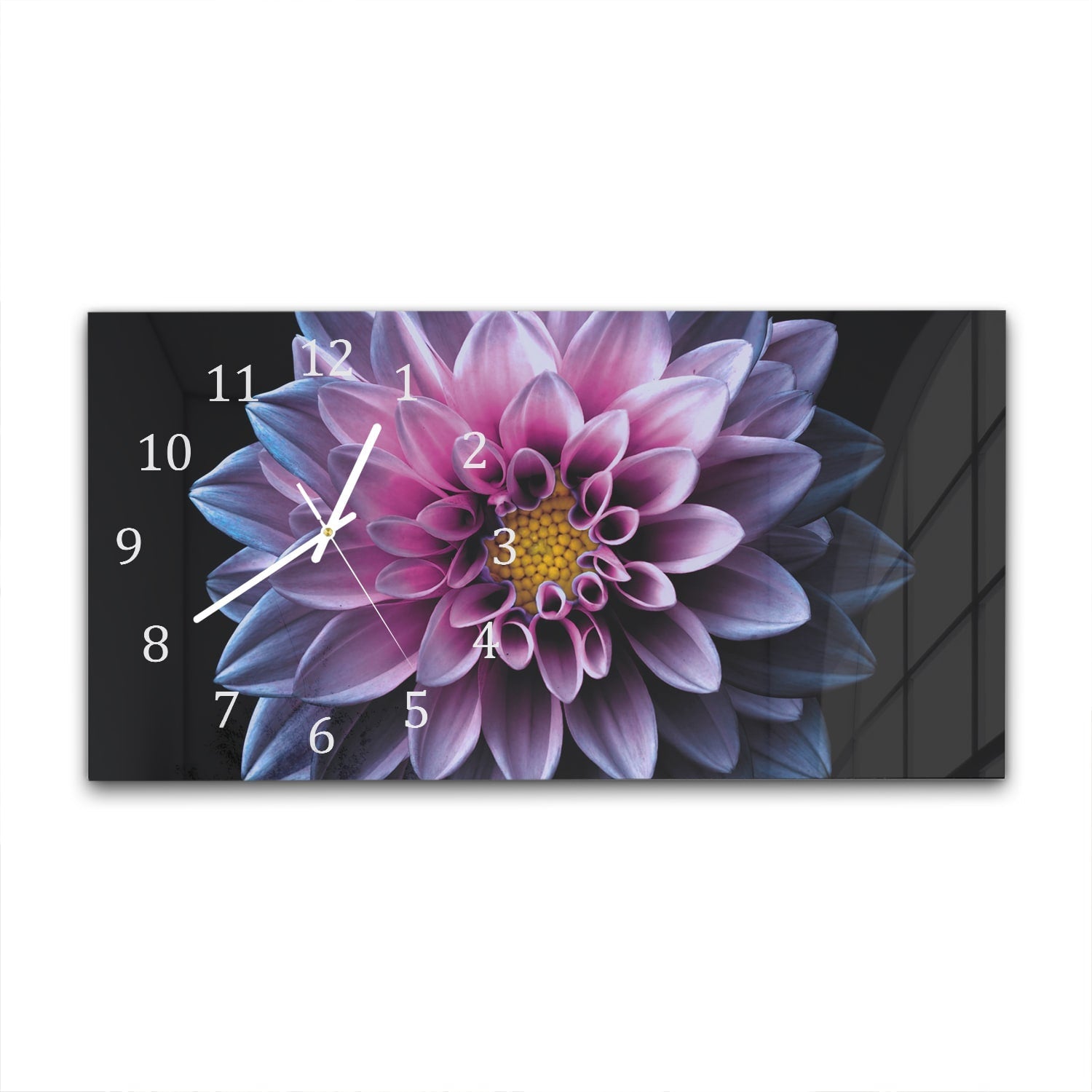 Wandklok 60x30 - Gehard Glas - Blauw/Roze Dahlia