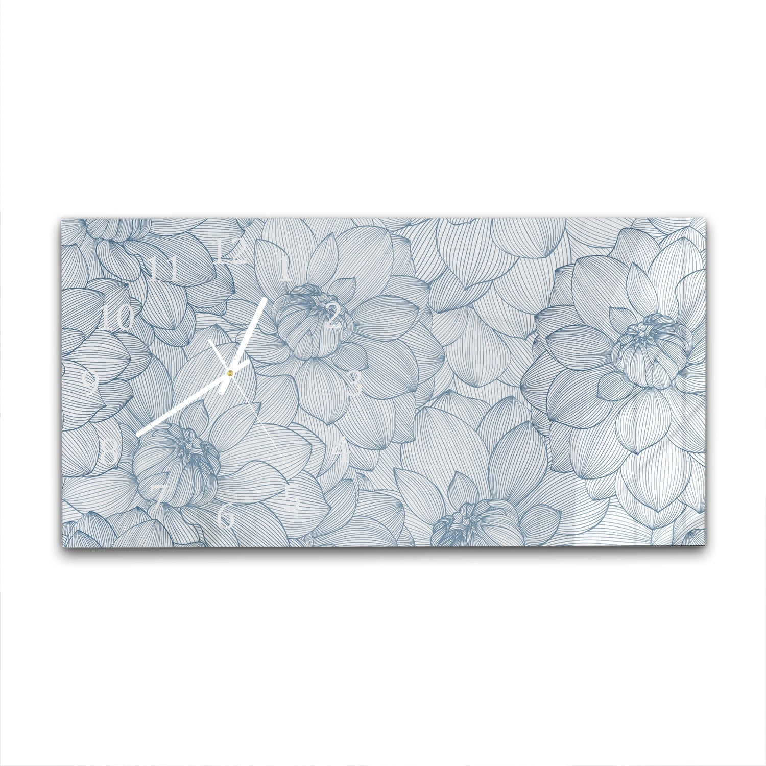 Wandklok 60x30 - Gehard Glas - Getekende Dahlia Bloemen