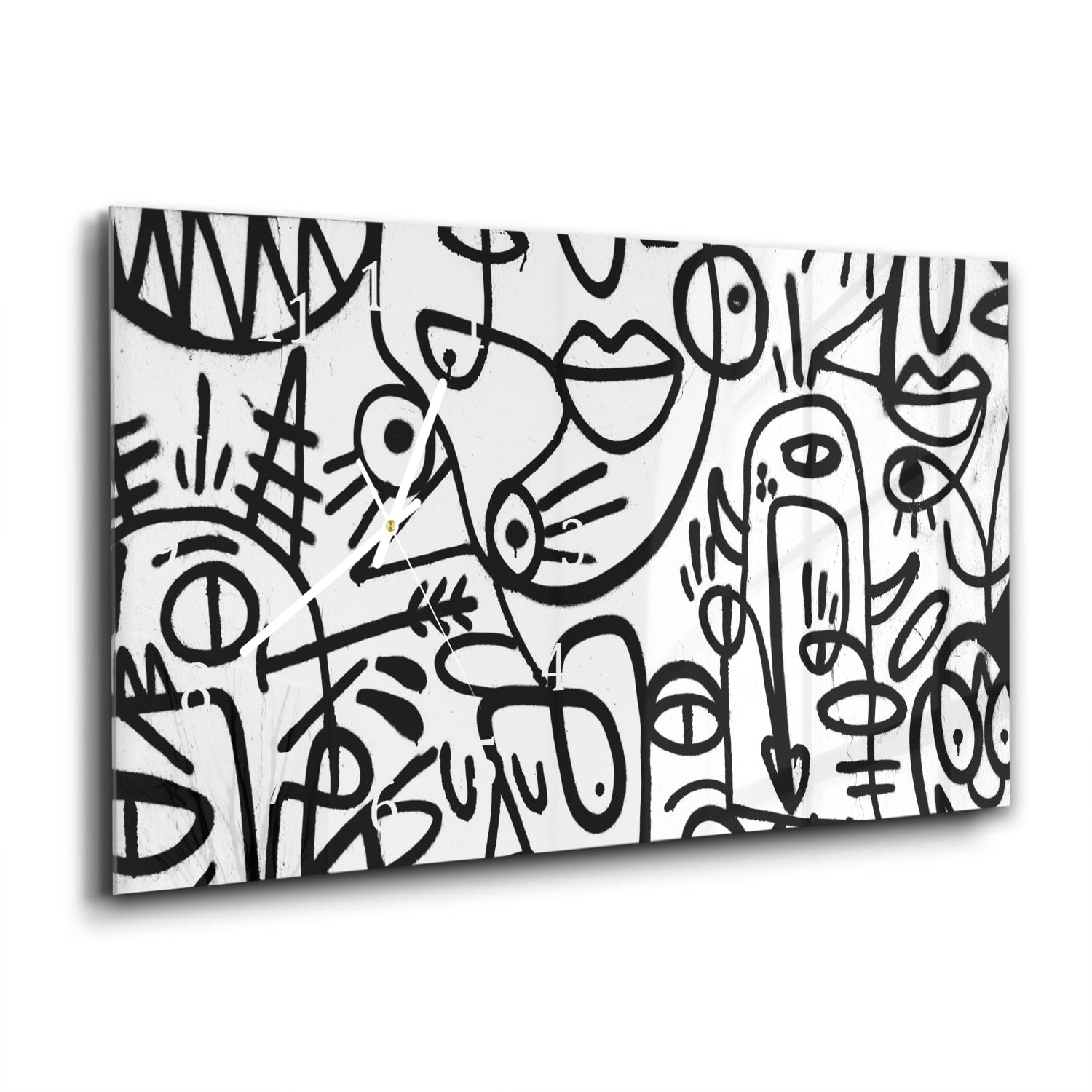 Wandklok 60x30 - Gehard Glas - Zwart-wit Graffiti Patroon