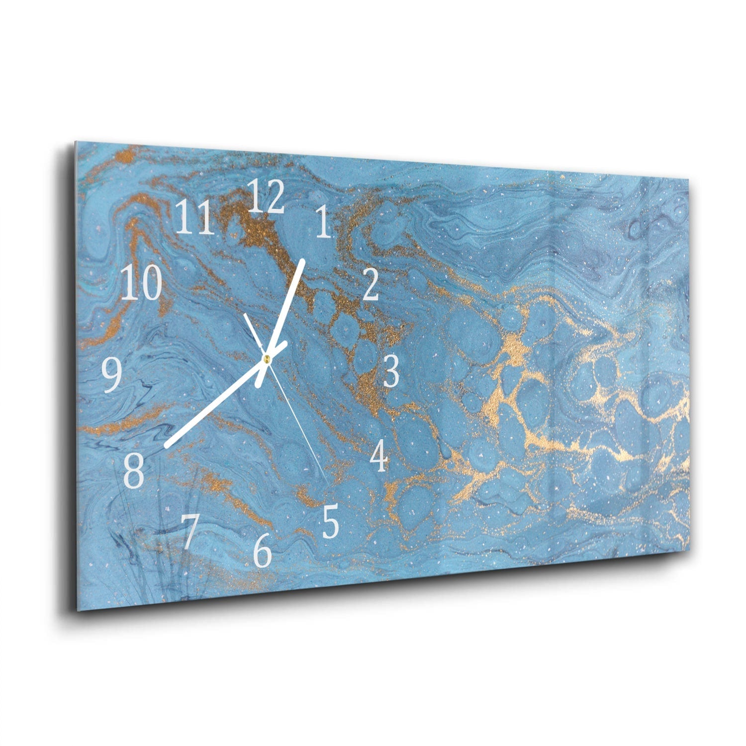 Wandklok 60x30 - Gehard Glas - Goud en Blauw Marmer