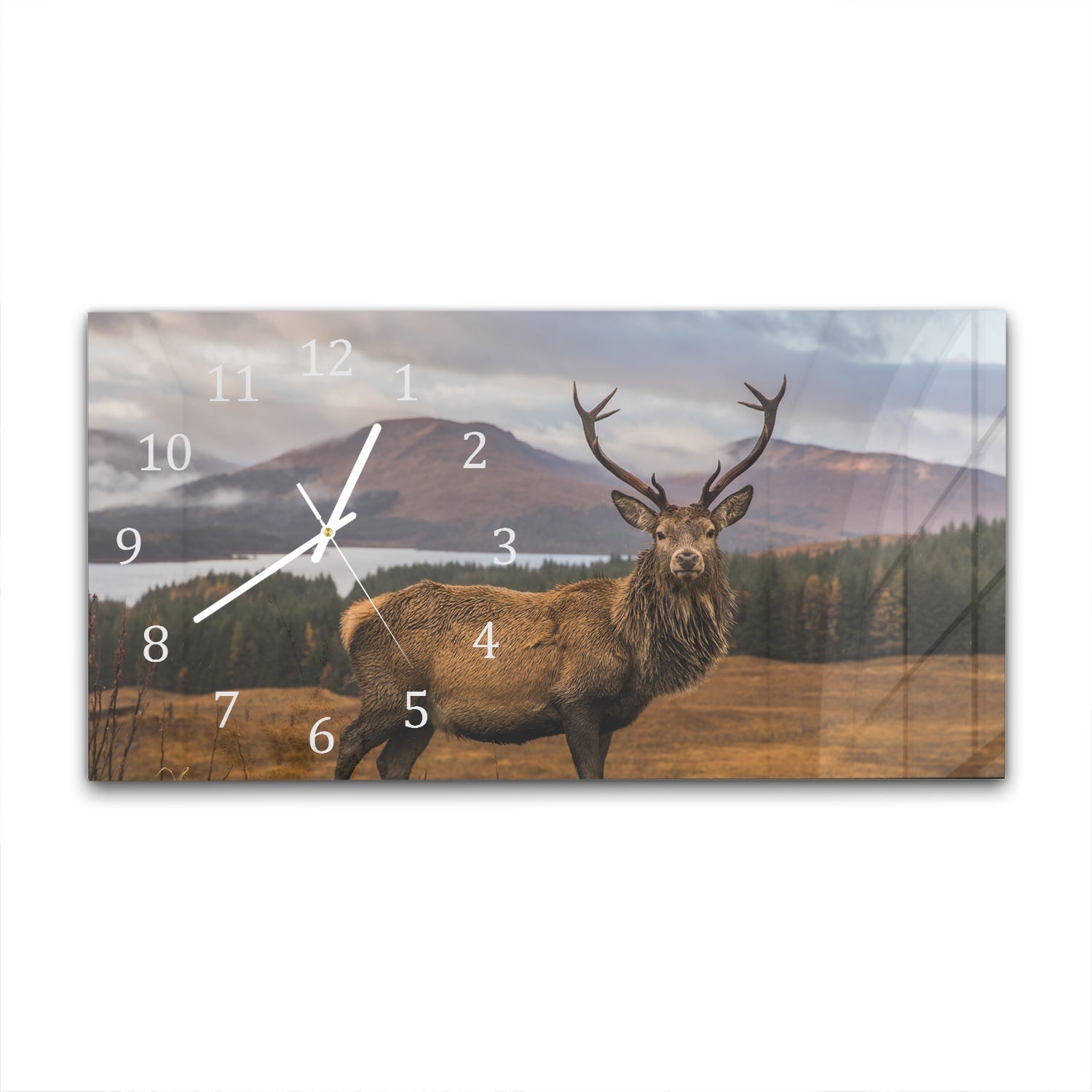 Wandklok 60x30 - Gehard Glas - Wild Schots Hert