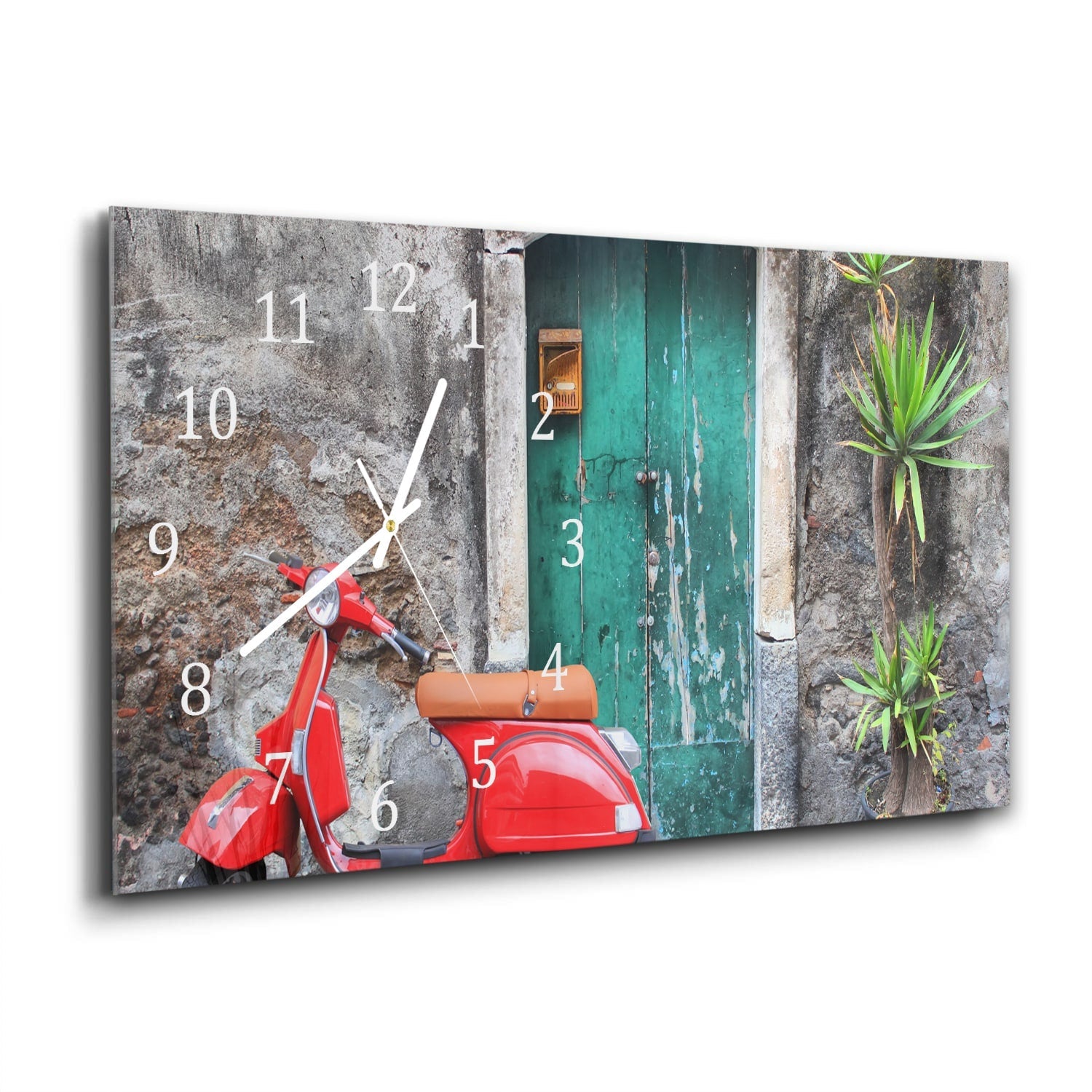 Wandklok 60x30 - Gehard Glas - Retro Scooter bij Oude Deur