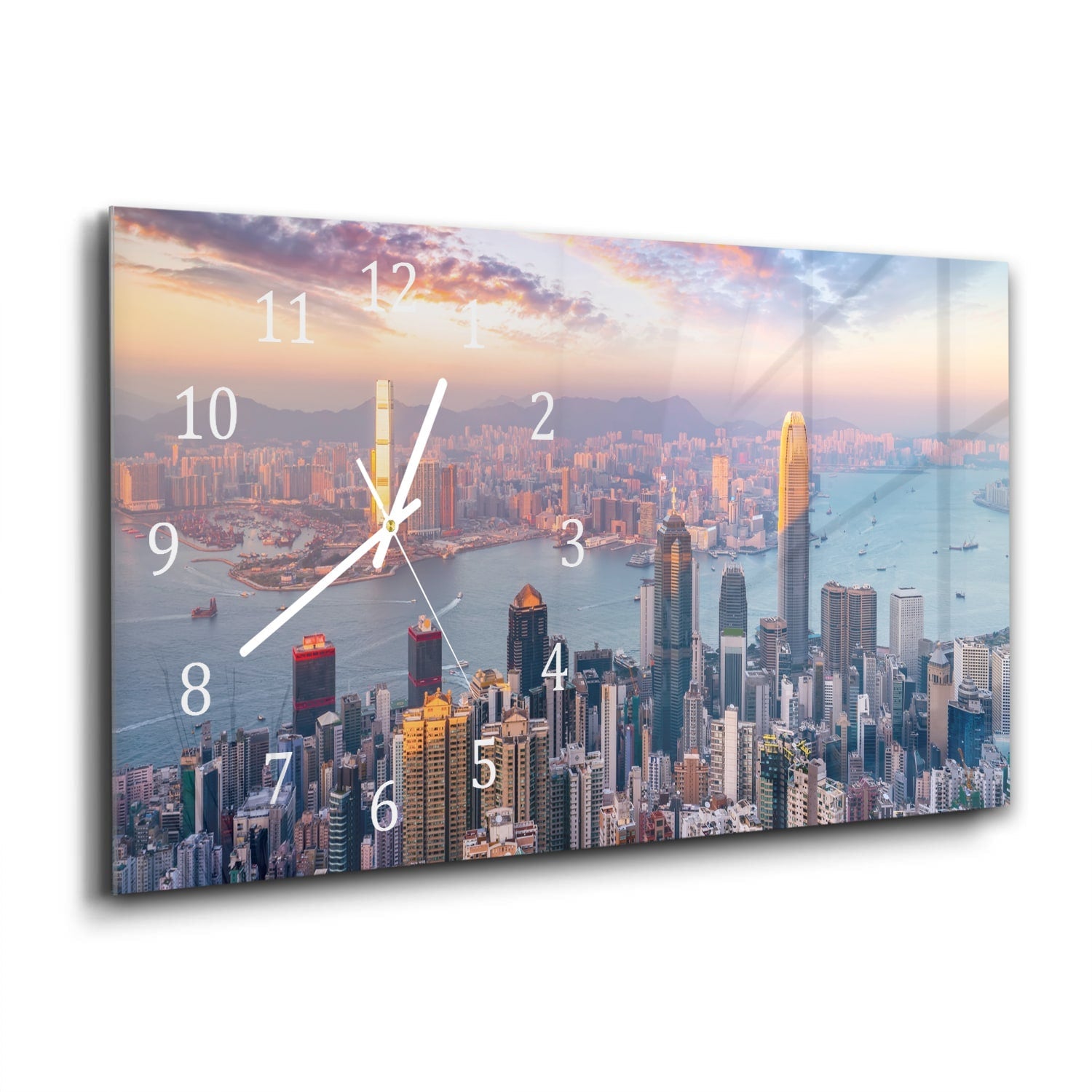 Wandklok 60x30 - Gehard Glas - Hong Kong Skyline