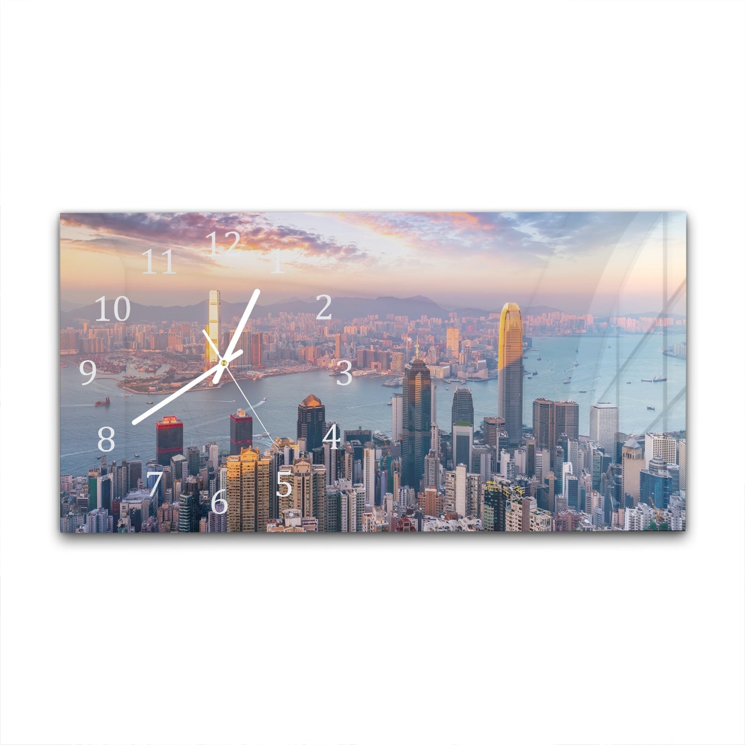 Wandklok 60x30 - Gehard Glas - Hong Kong Skyline