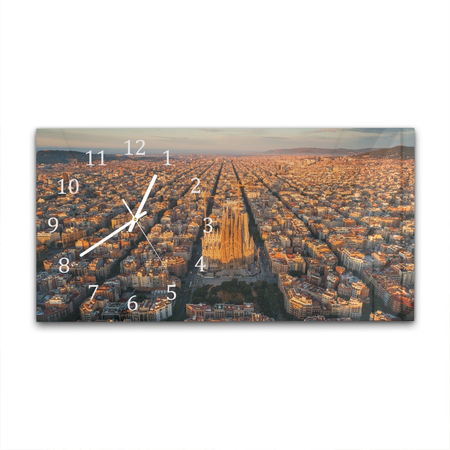 Wandklok 60x30 - Gehard Glas - Luchtfoto van Sagrada Familia