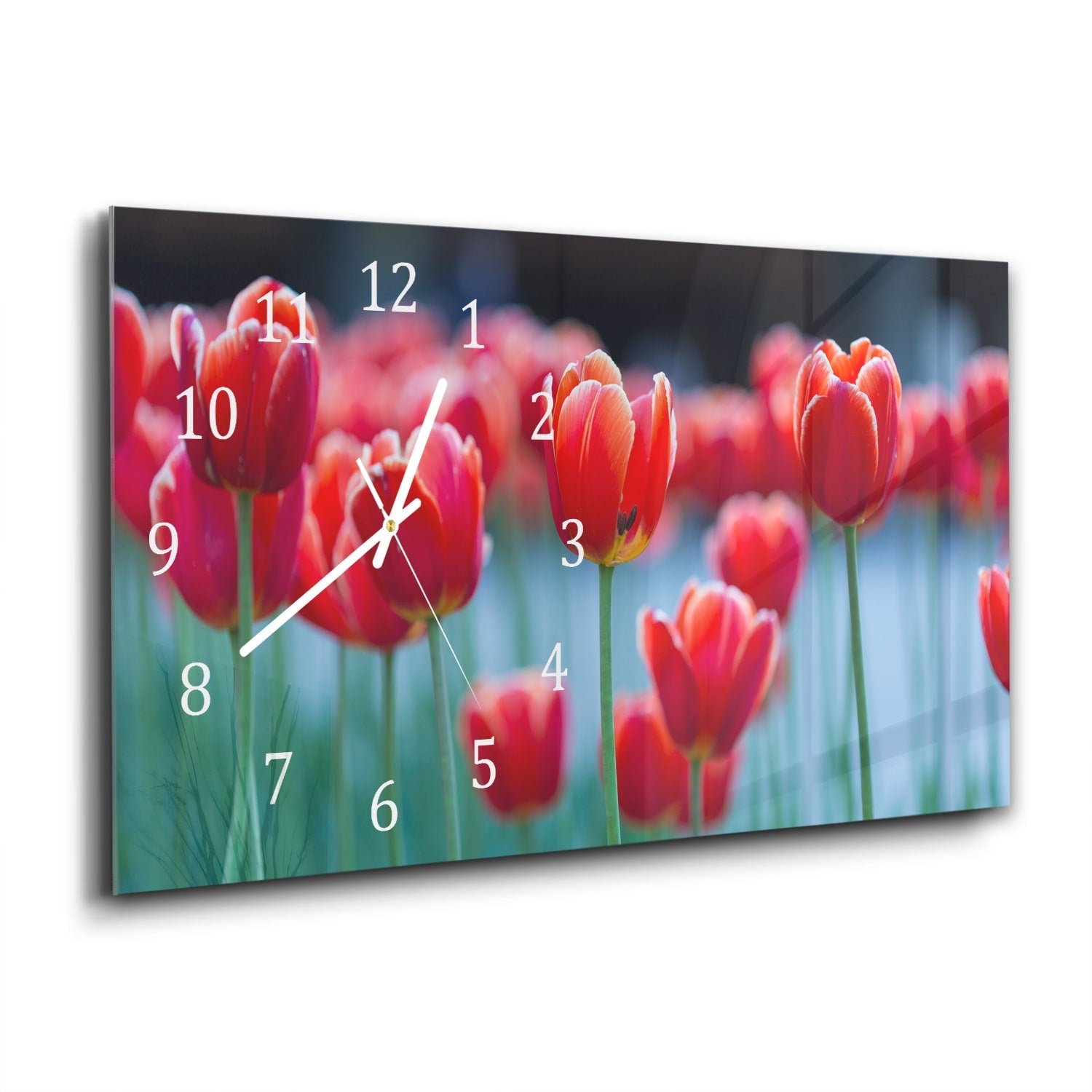 Wandklok 60x30 - Gehard Glas - Rode Tulpen