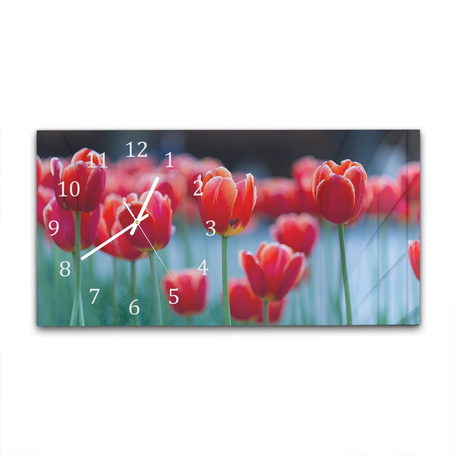 Wandklok 60x30 - Gehard Glas - Rode Tulpen