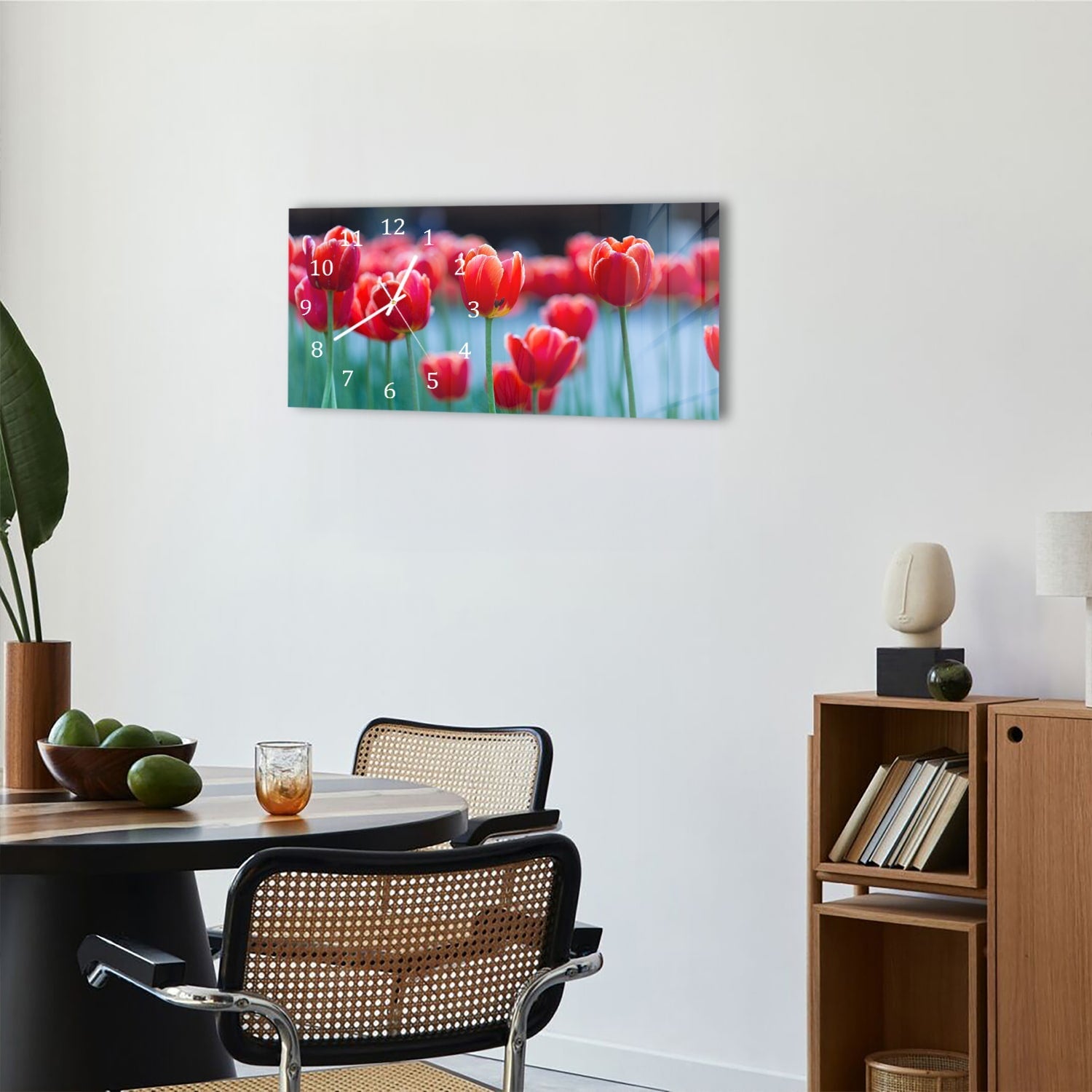 Wandklok 60x30 - Gehard Glas - Rode Tulpen