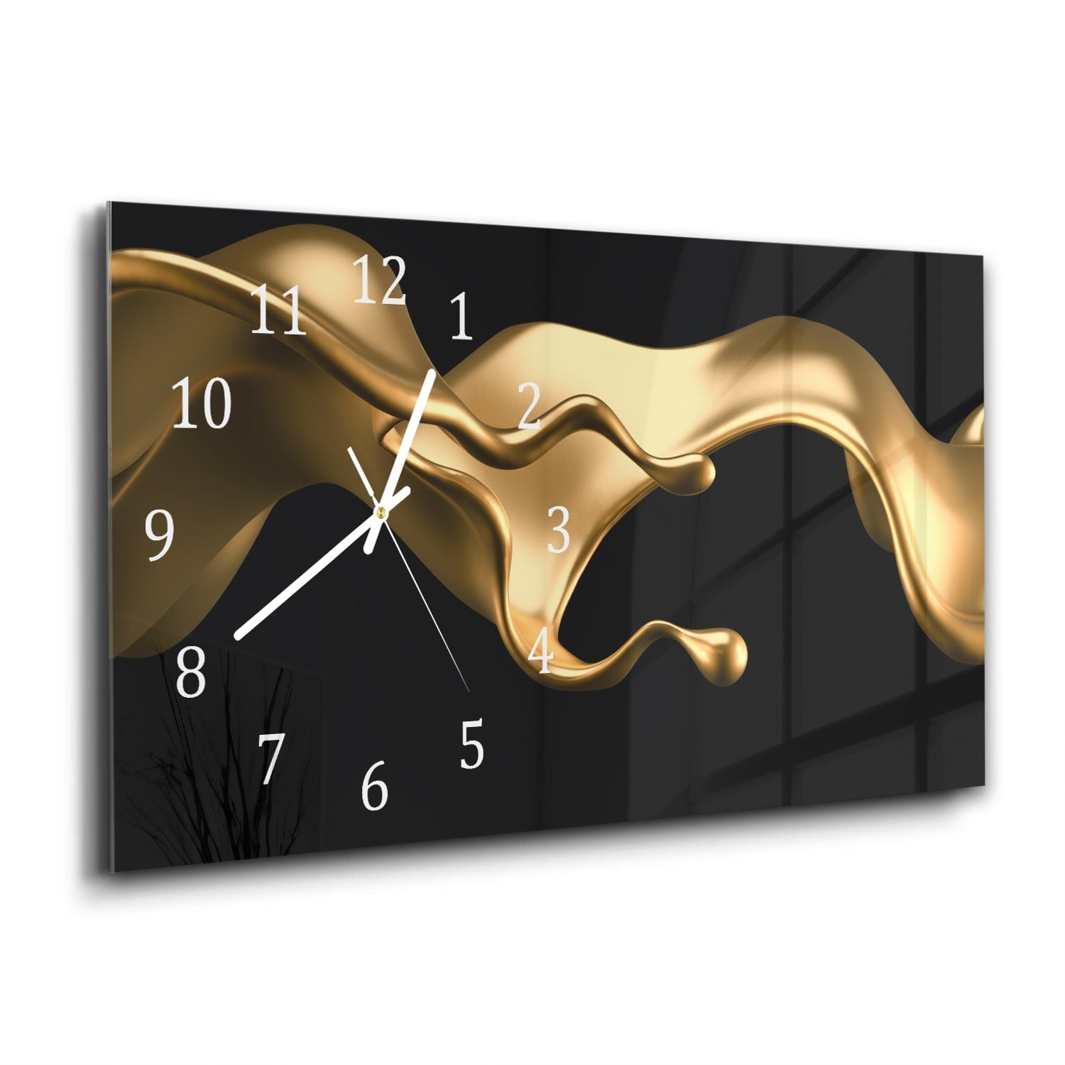 Wandklok 60x30 - Gehard Glas - Elegante Gouden Vloeistof