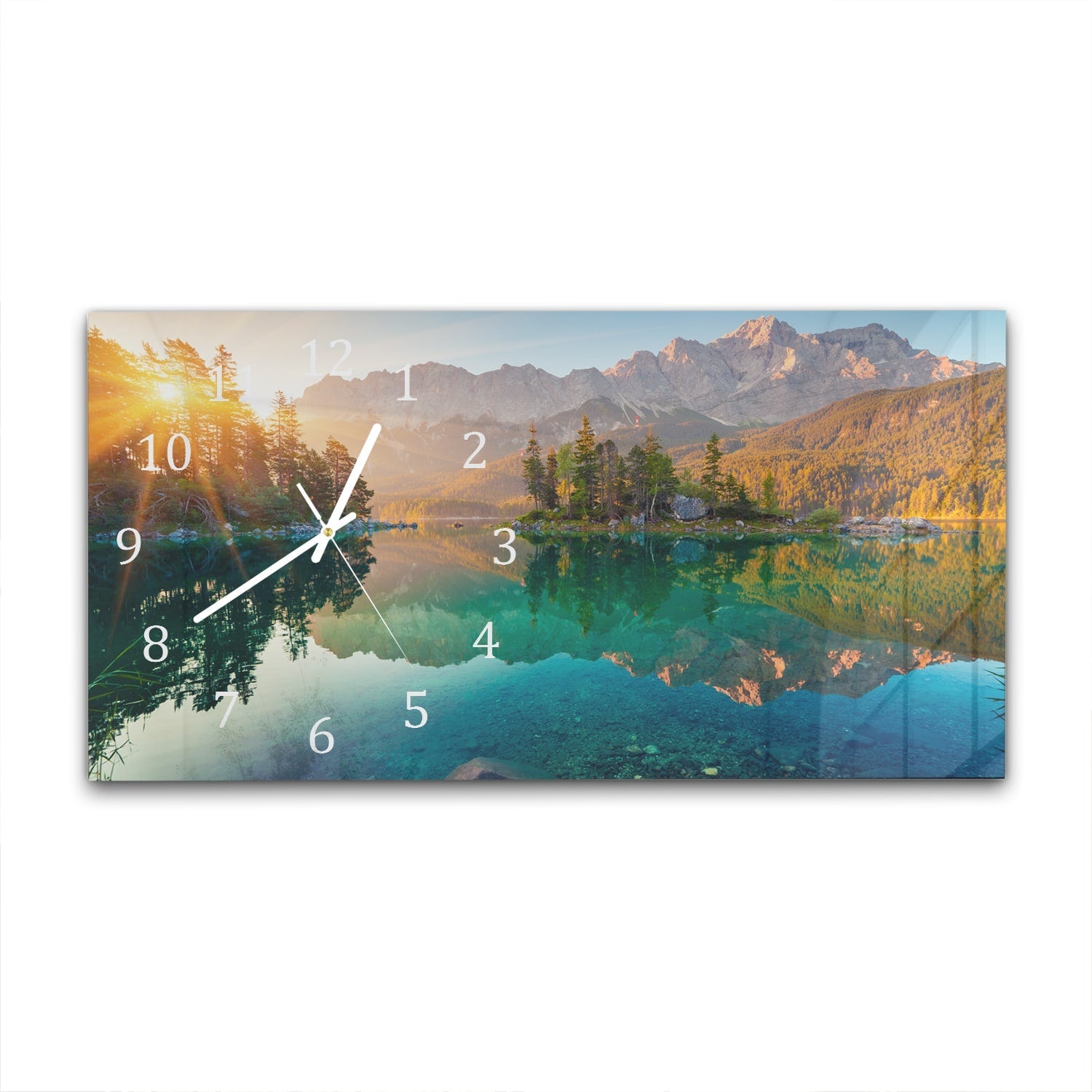 Wandklok 60x30 - Gehard Glas - Zonsopgang bij Eibsee Meer