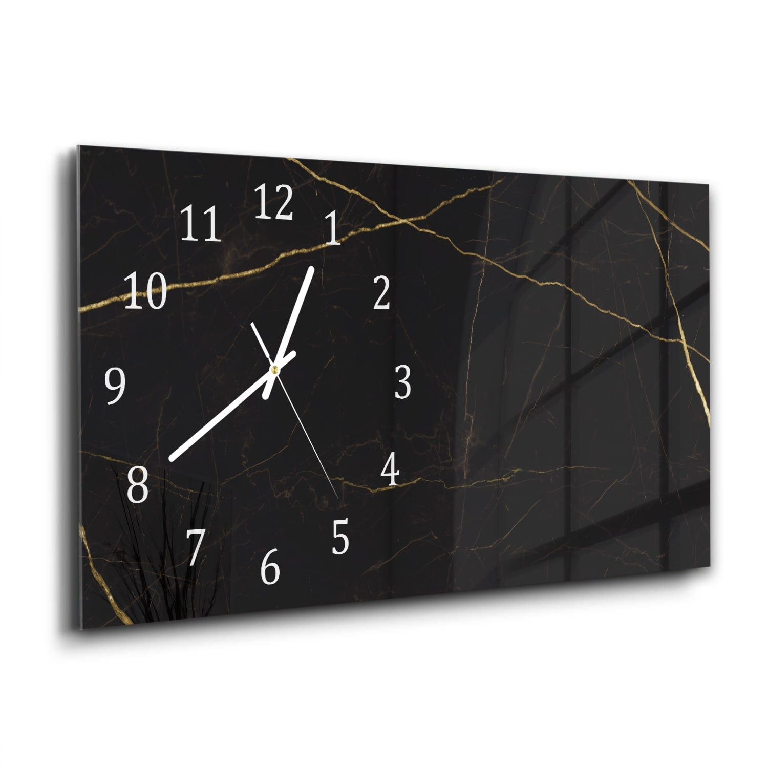 Wandklok 60x30 - Gehard Glas - Zwart Marmer met Gouden Aders