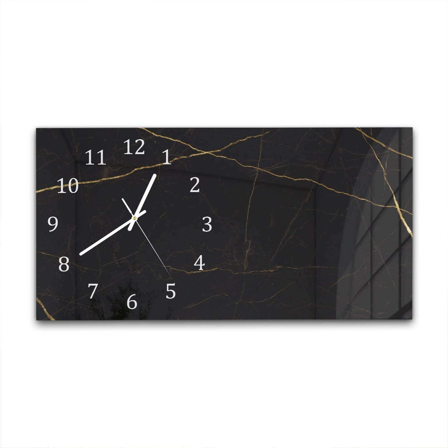 Wandklok 60x30 - Gehard Glas - Zwart Marmer met Gouden Aders