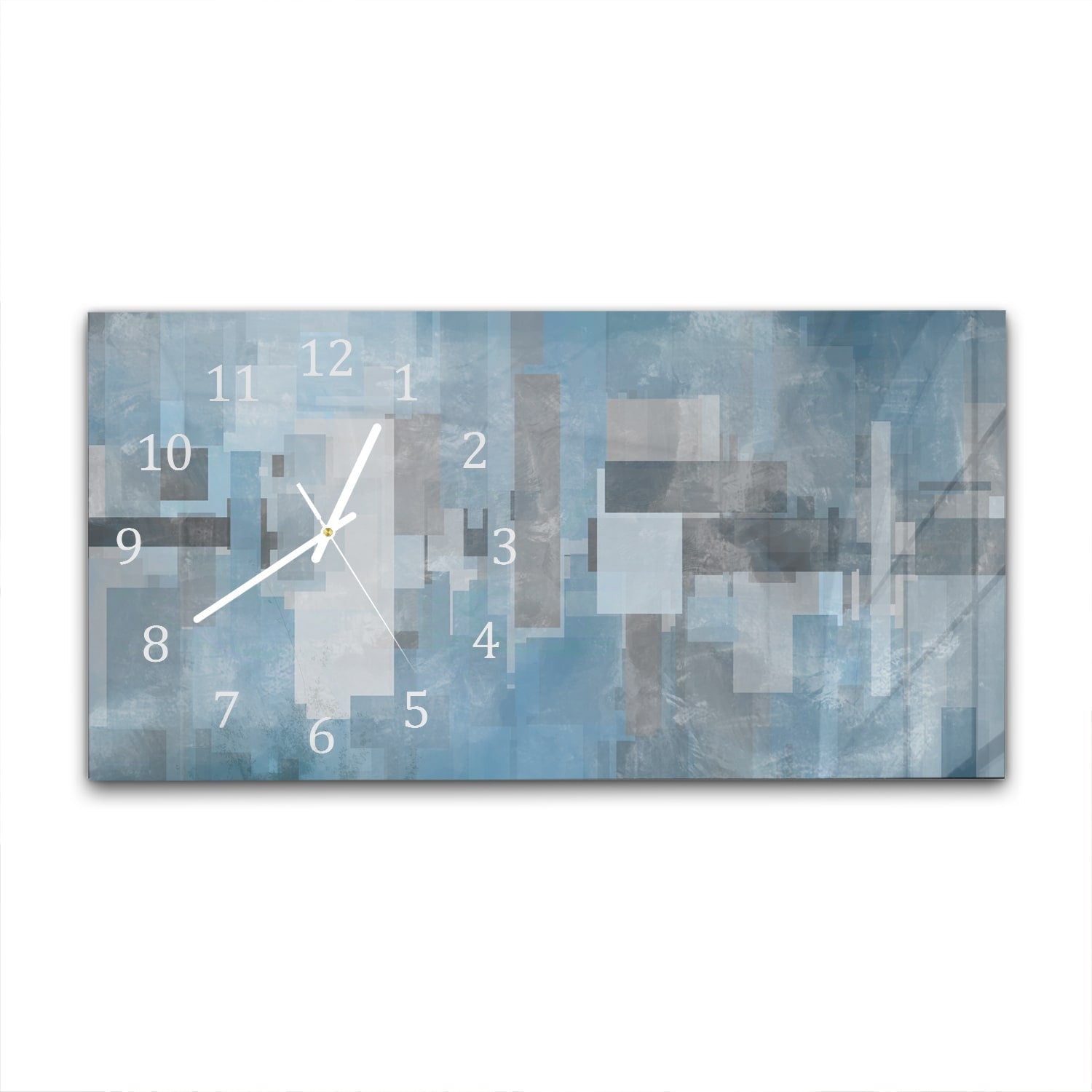 Wandklok 60x30 - Gehard Glas - Blauwe Geomtrische Vormen