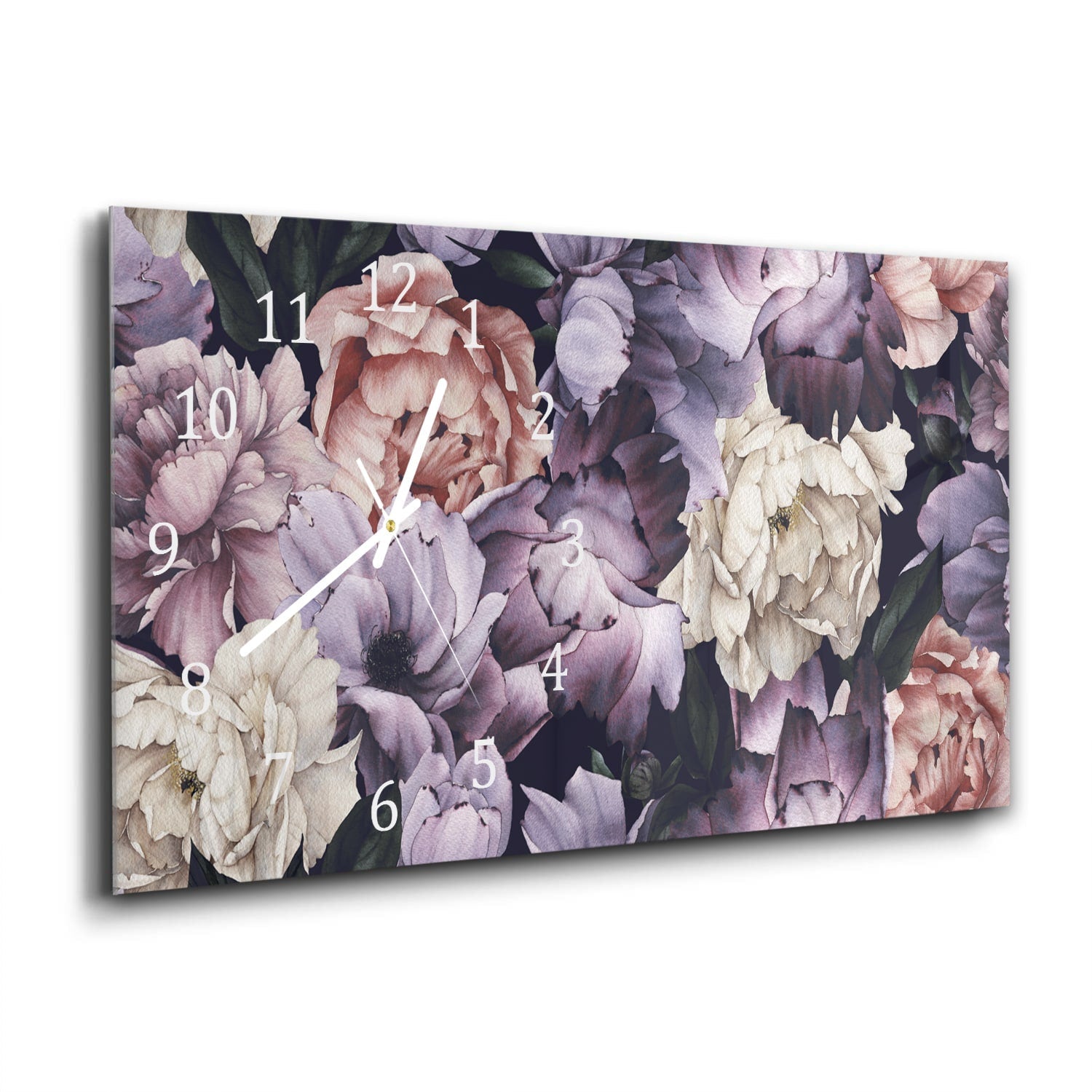 Wandklok 60x30 - Gehard Glas - Bloemen Patroon van Waterverf