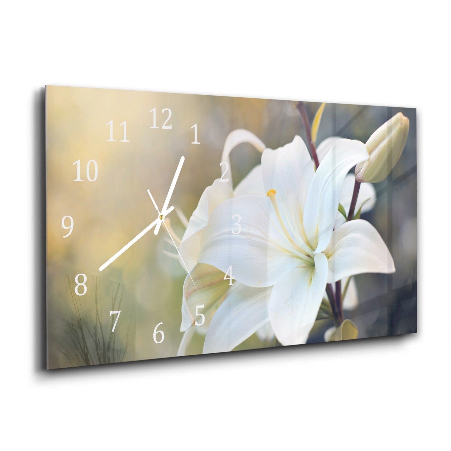 Wandklok 60x30 - Gehard Glas - Witte Lelie Bloem