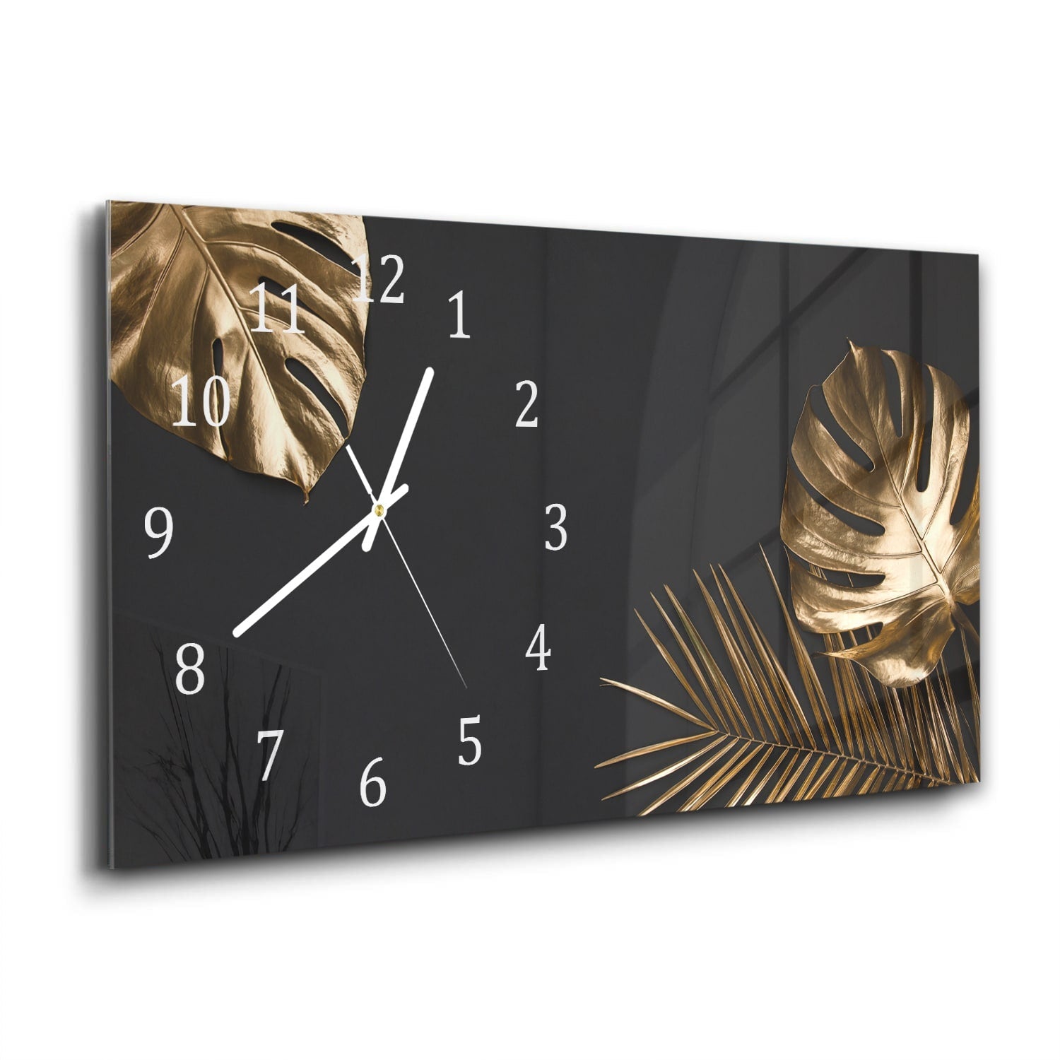 Wandklok 60x30 - Gehard Glas - Gouden Tropische Bladeren