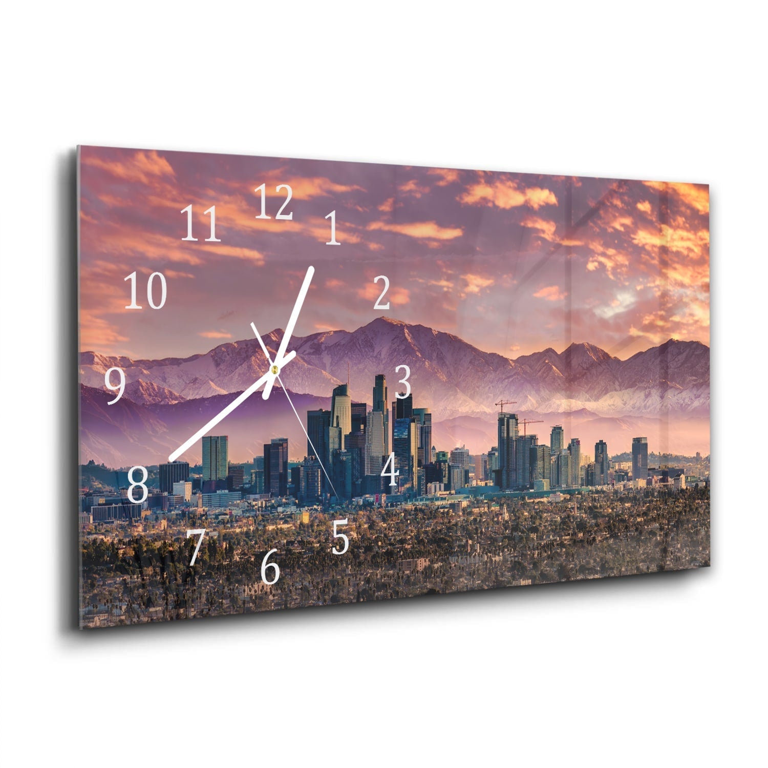 Wandklok 60x30 - Gehard Glas - Los Angeles Skyline bij Zonsondergang