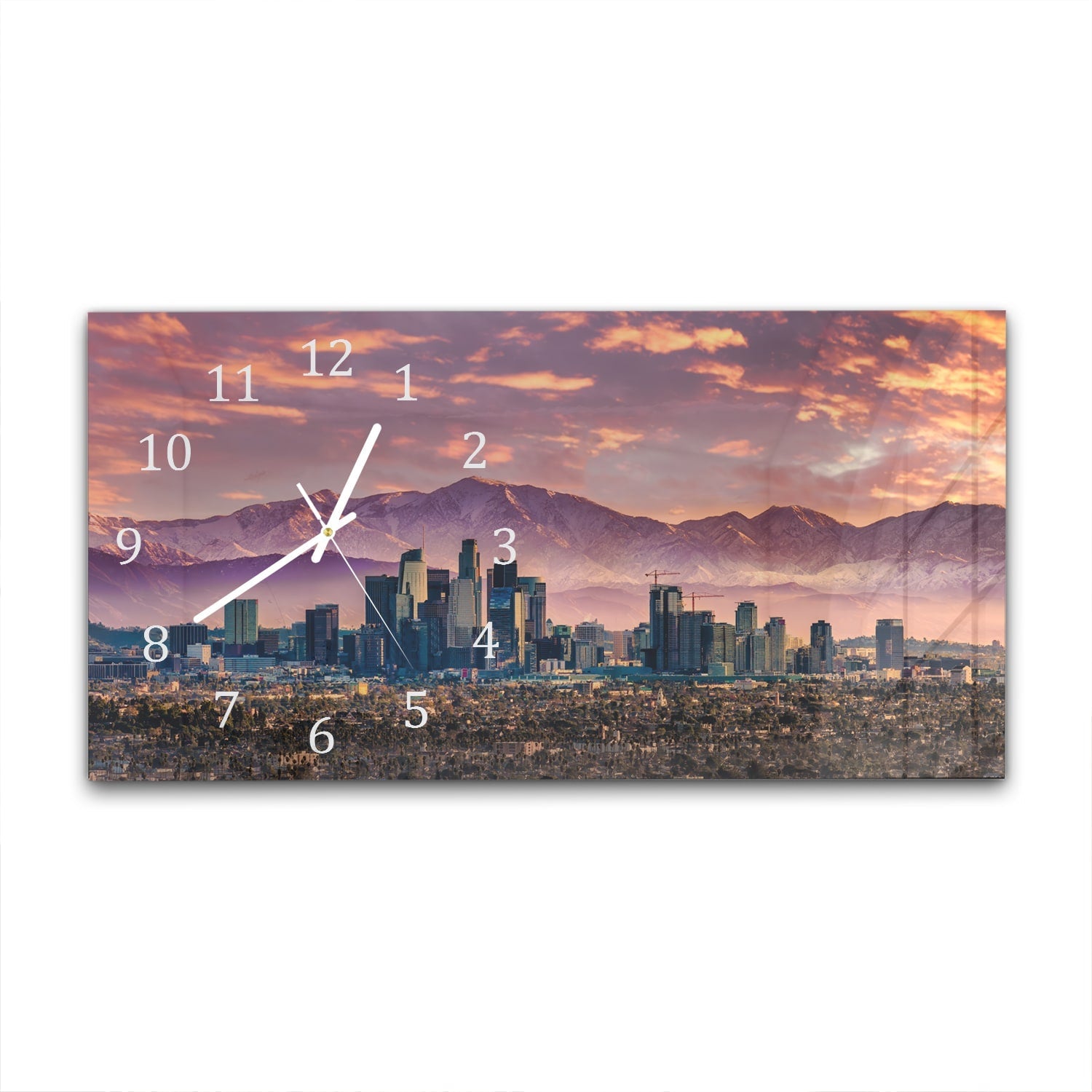 Wandklok 60x30 - Gehard Glas - Los Angeles Skyline bij Zonsondergang