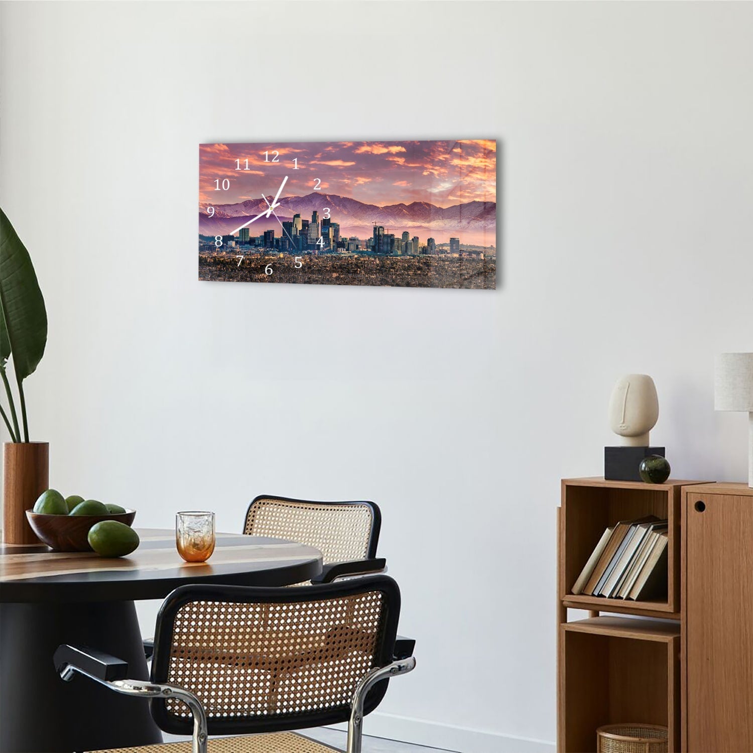 Wandklok 60x30 - Gehard Glas - Los Angeles Skyline bij Zonsondergang