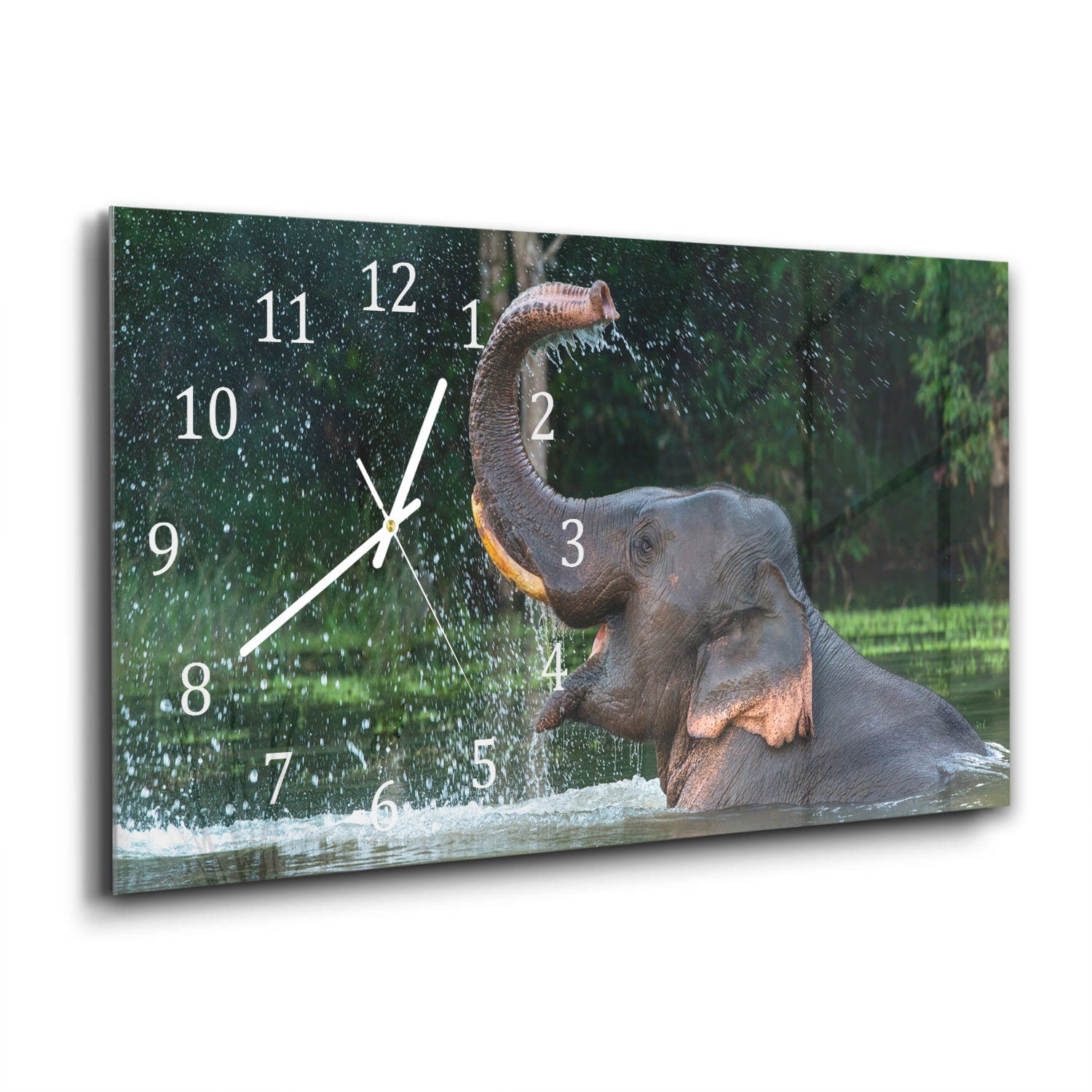 Wandklok 60x30 - Gehard Glas - Badende Olifant