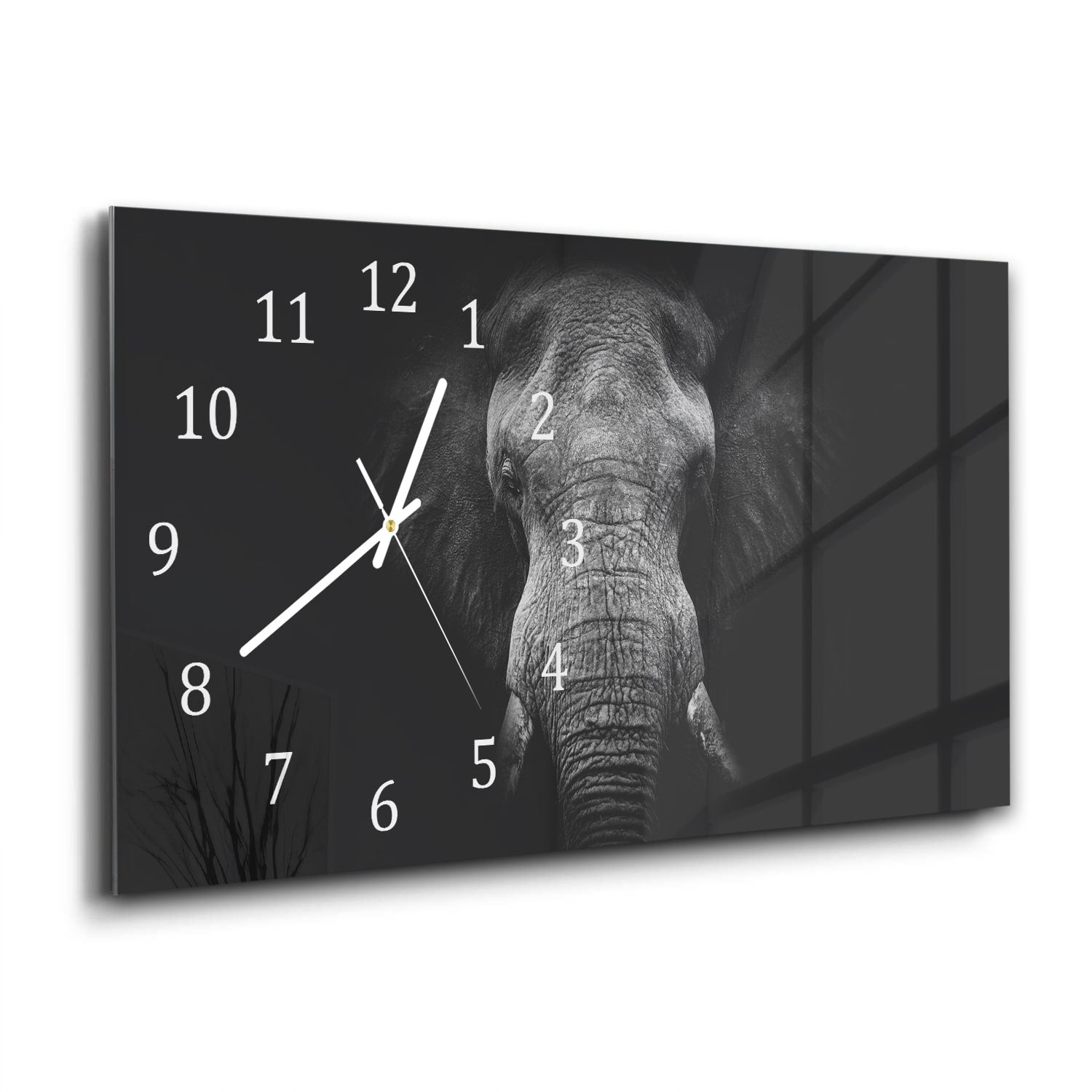 Wandklok 60x30 - Gehard Glas - Zwart/Wit Olifant