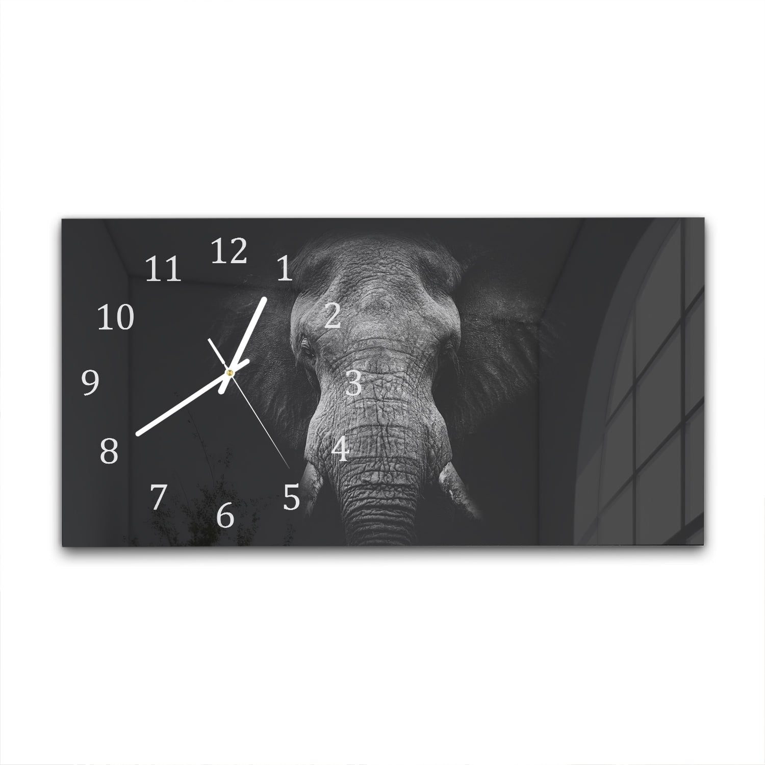 Wandklok 60x30 - Gehard Glas - Zwart/Wit Olifant