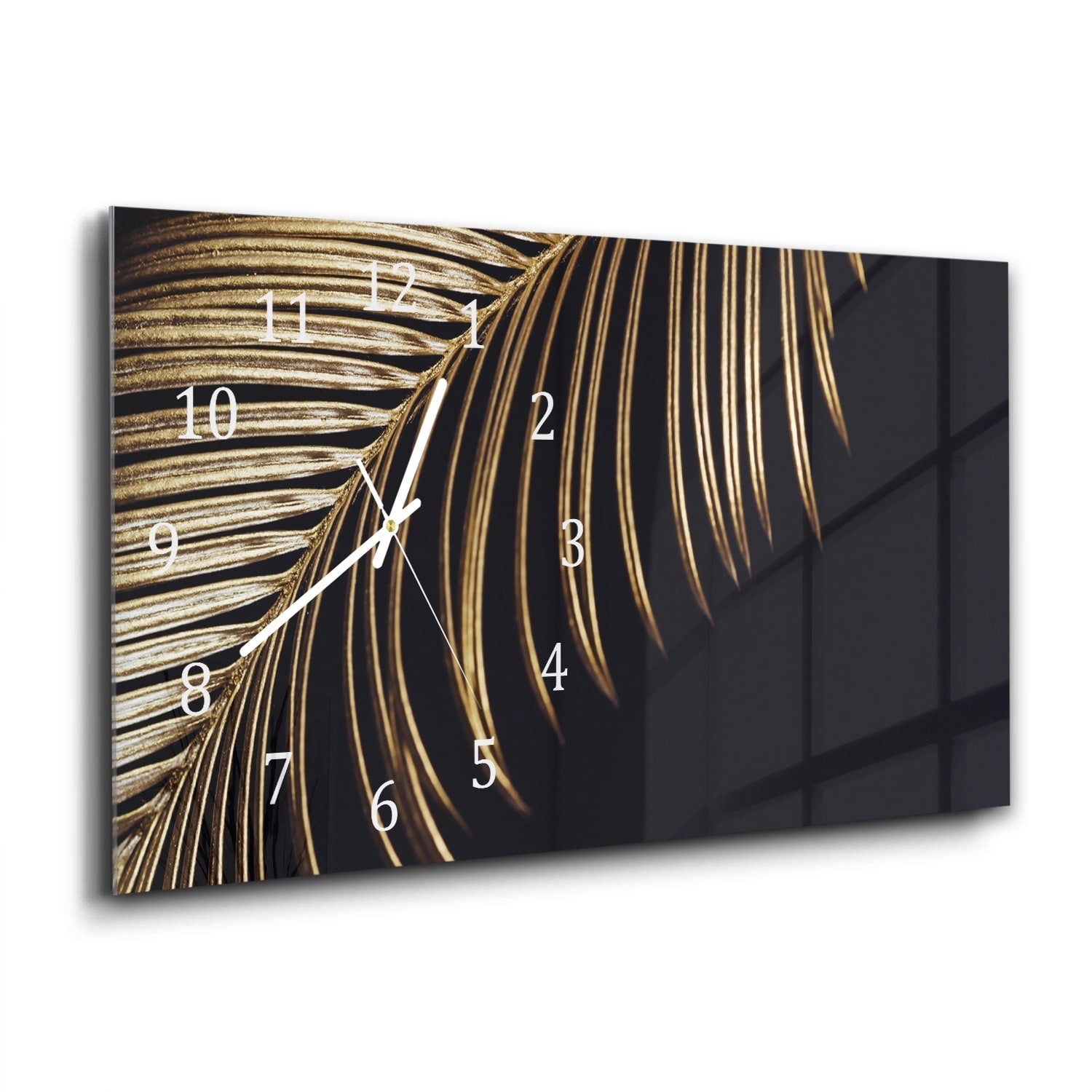 Wandklok 60x30 - Gehard Glas - Tropische Gouden Bladeren