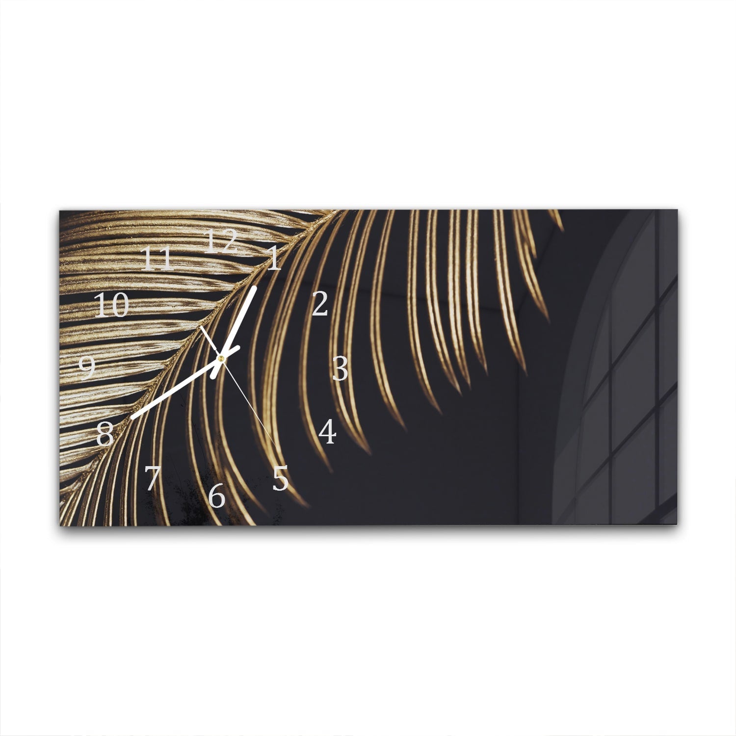 Wandklok 60x30 - Gehard Glas - Tropische Gouden Bladeren