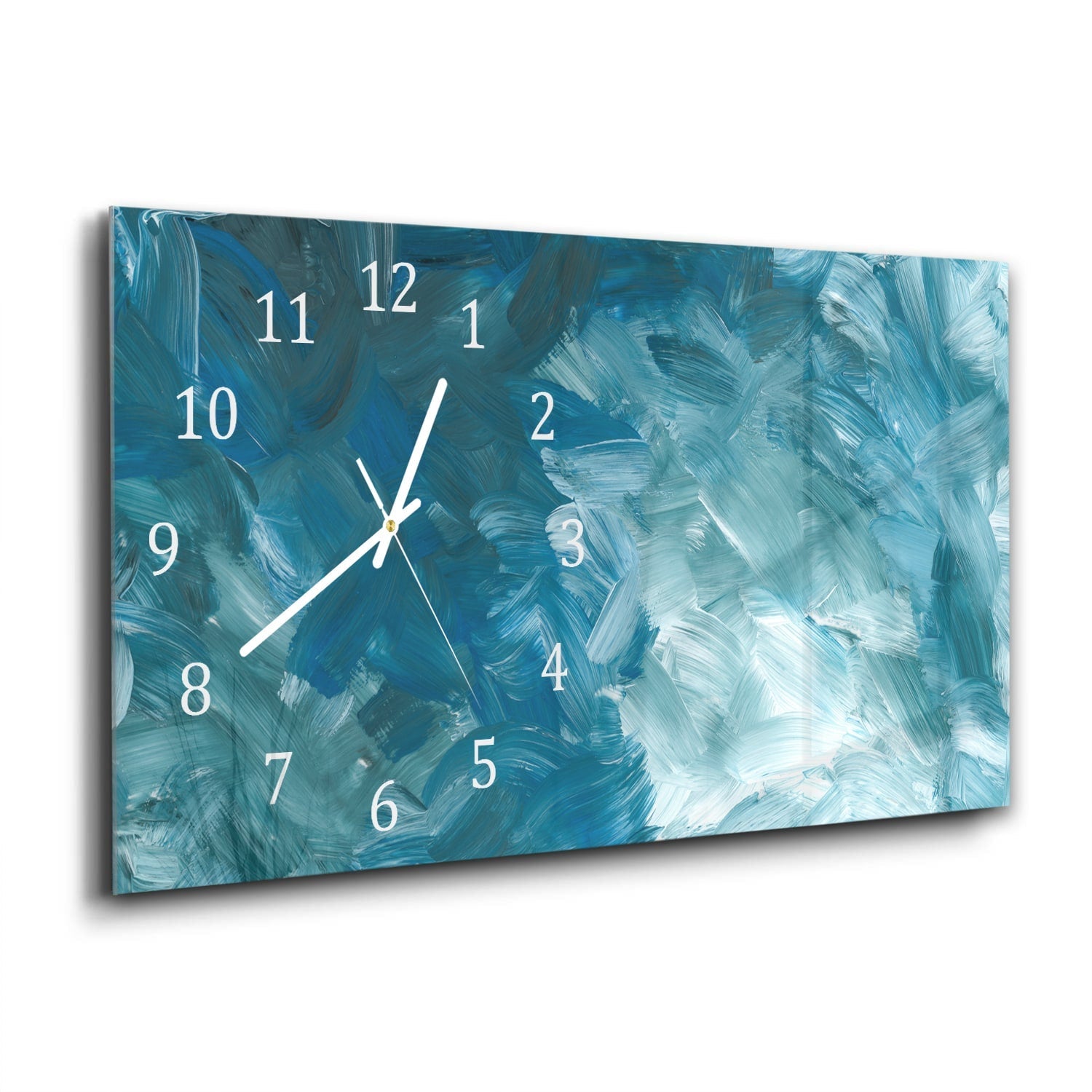 Wandklok 60x30 - Gehard Glas - Abstracte Blauwe Penseelstroken