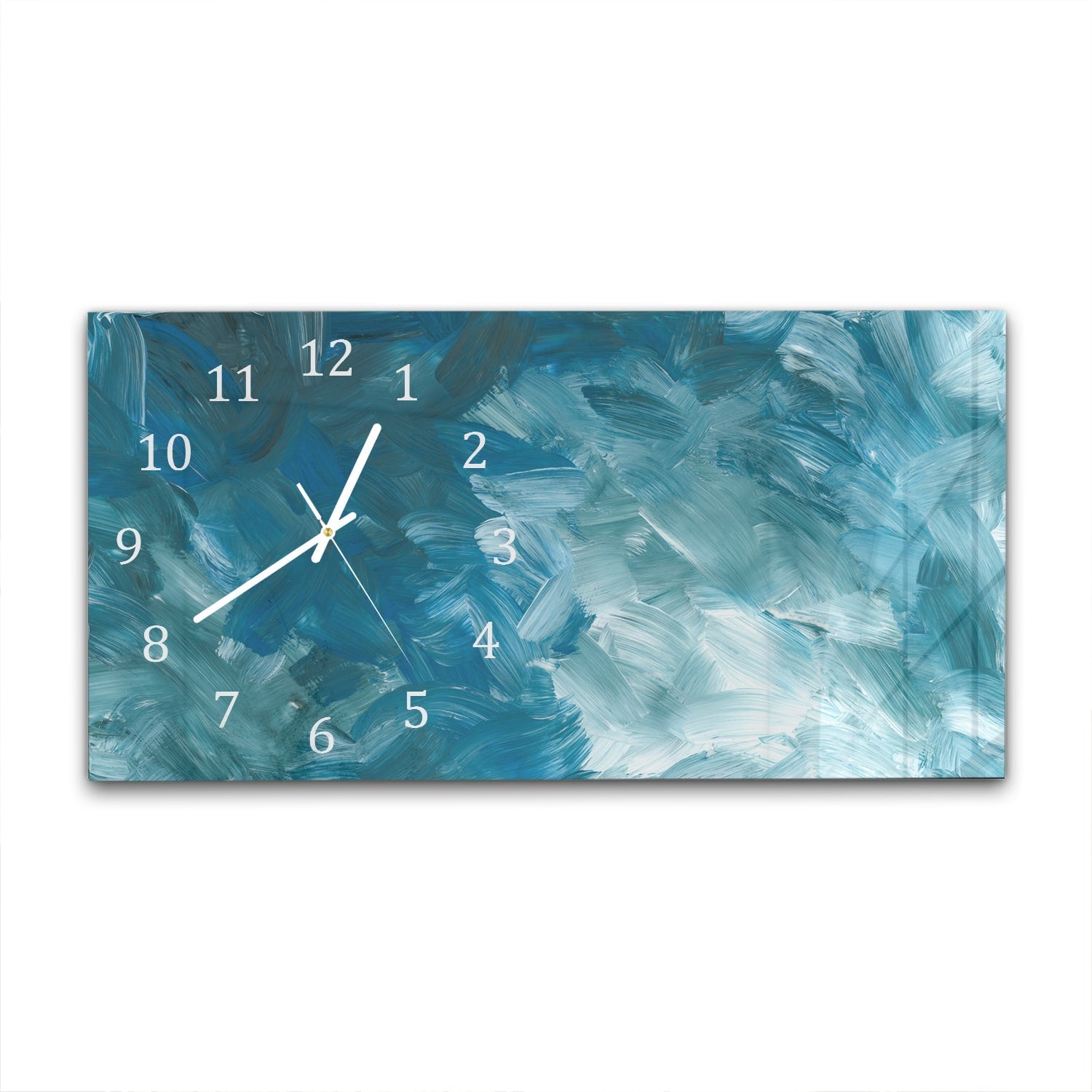 Wandklok 60x30 - Gehard Glas - Abstracte Blauwe Penseelstroken