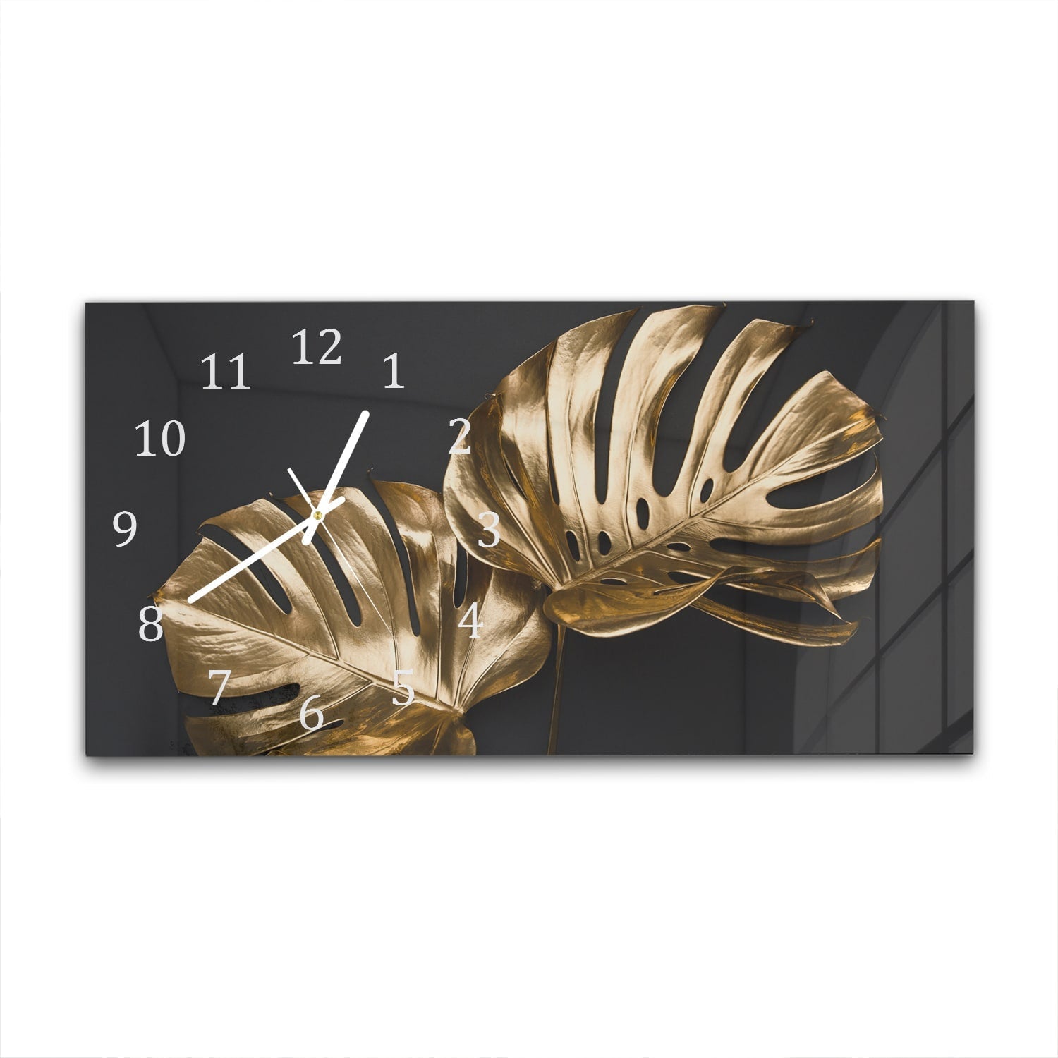 Wandklok 60x30 - Gehard Glas - Luxueuze Gouden Monstera Bladeren