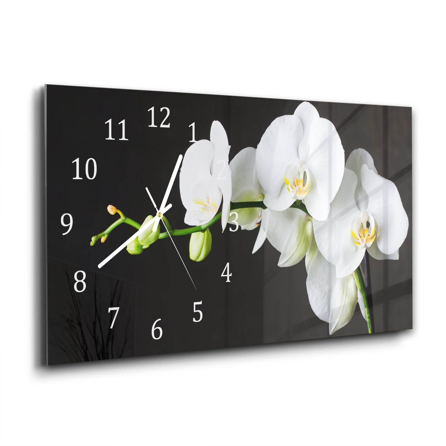 Wandklok 60x30 - Gehard Glas - Witte Orchideeën