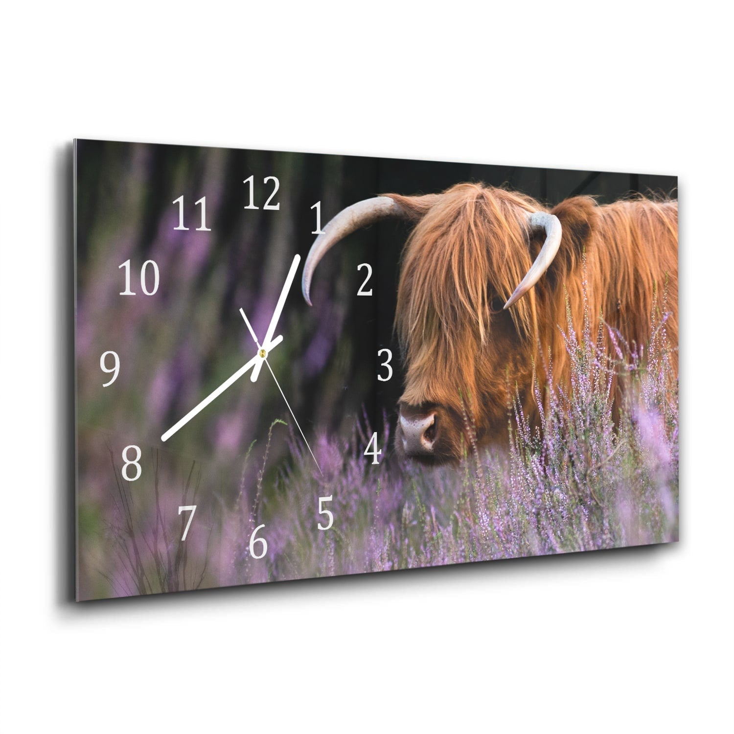 Wandklok 60x30 - Gehard Glas - Schotse Hooglander Tussen de Bloemen