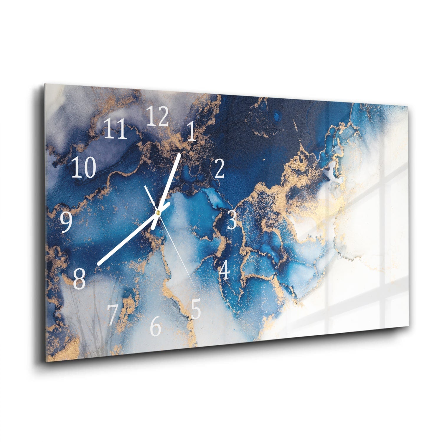 Wandklok 60x30 - Gehard Glas - Luxe Blauw-Goud Marmer