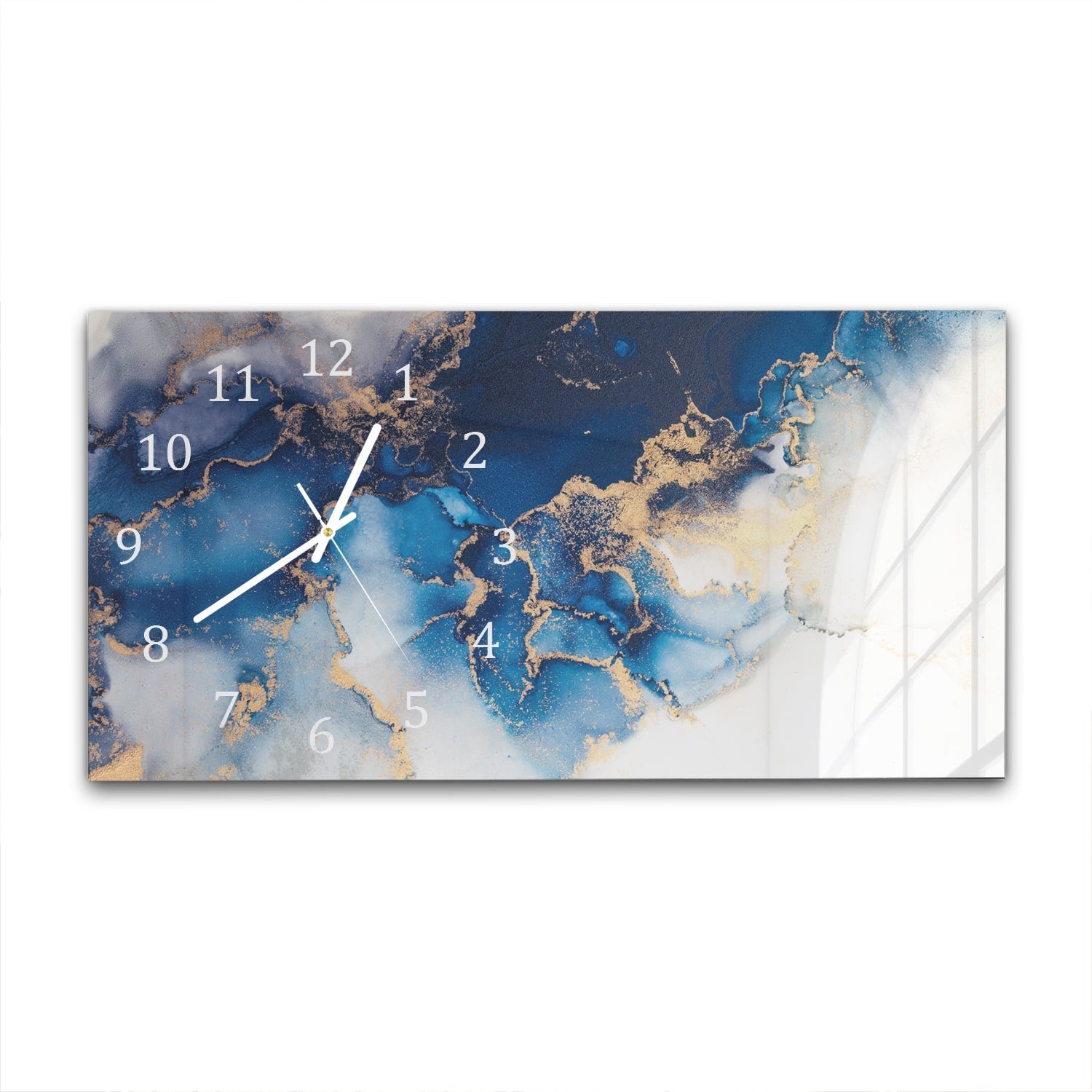 Wandklok 60x30 - Gehard Glas - Luxe Blauw-Goud Marmer