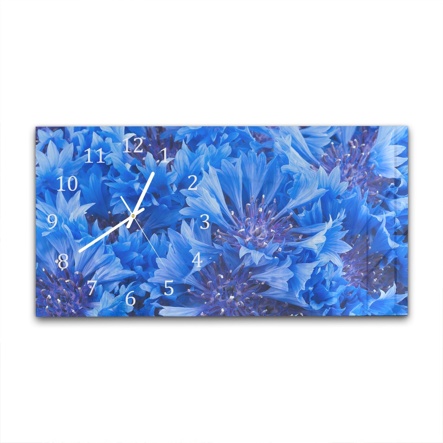 Wandklok 60x30 - Gehard Glas - Blauwe Korenbloem