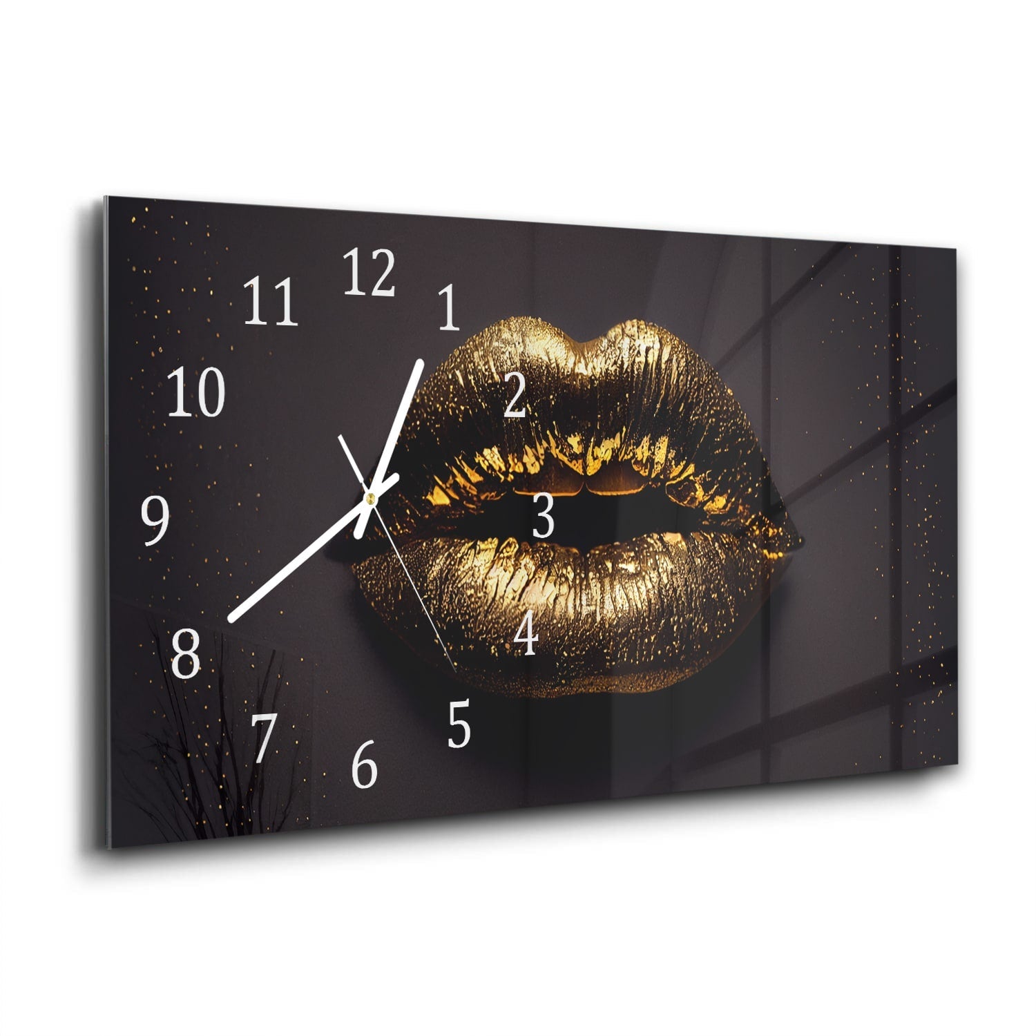 Wandklok 60x30 - Gehard Glas - Gouden lippen op zwarte achtergrond