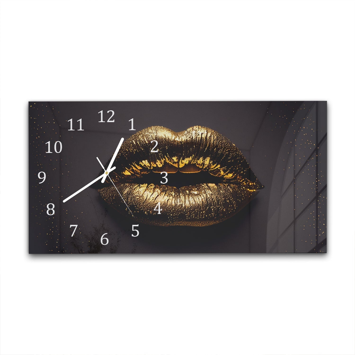 Wandklok 60x30 - Gehard Glas - Gouden lippen op zwarte achtergrond