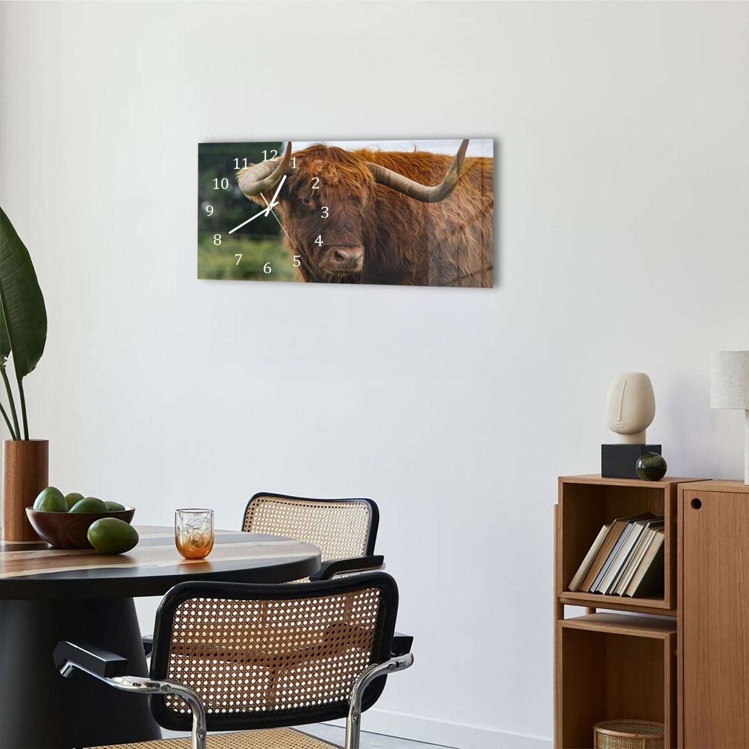 Wandklok 60x30 - Gehard Glas - Schotse Hooglander in de Natuur