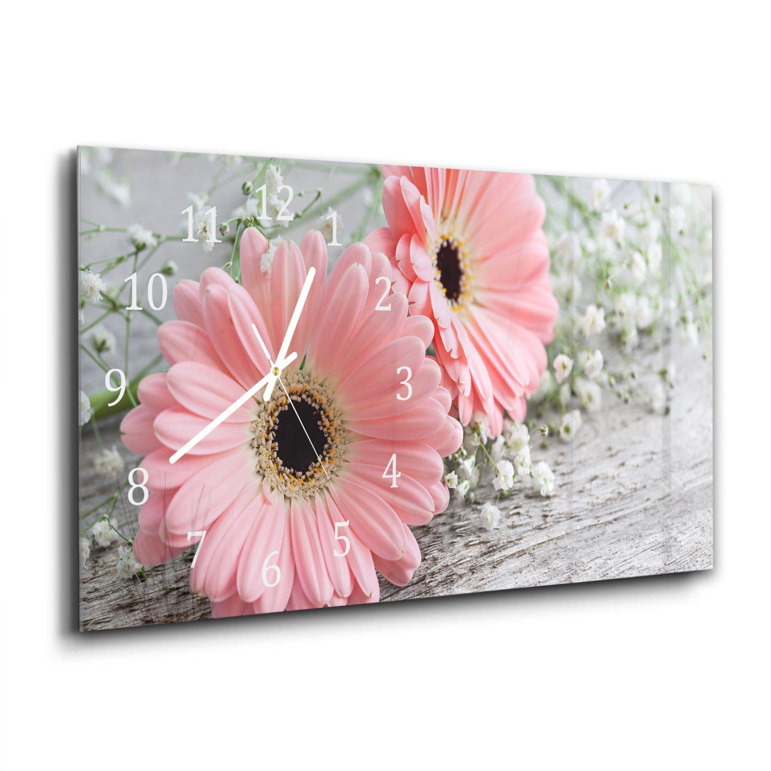 Wandklok 60x30 - Gehard Glas - Roze Gerbera