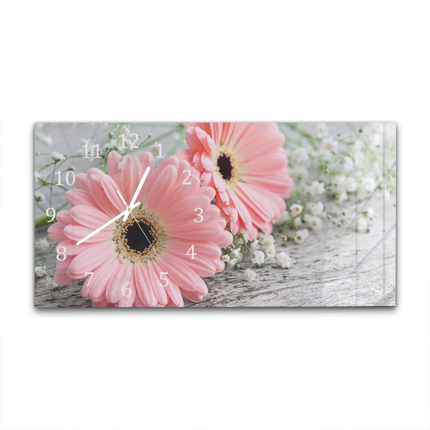 Wandklok 60x30 - Gehard Glas - Roze Gerbera