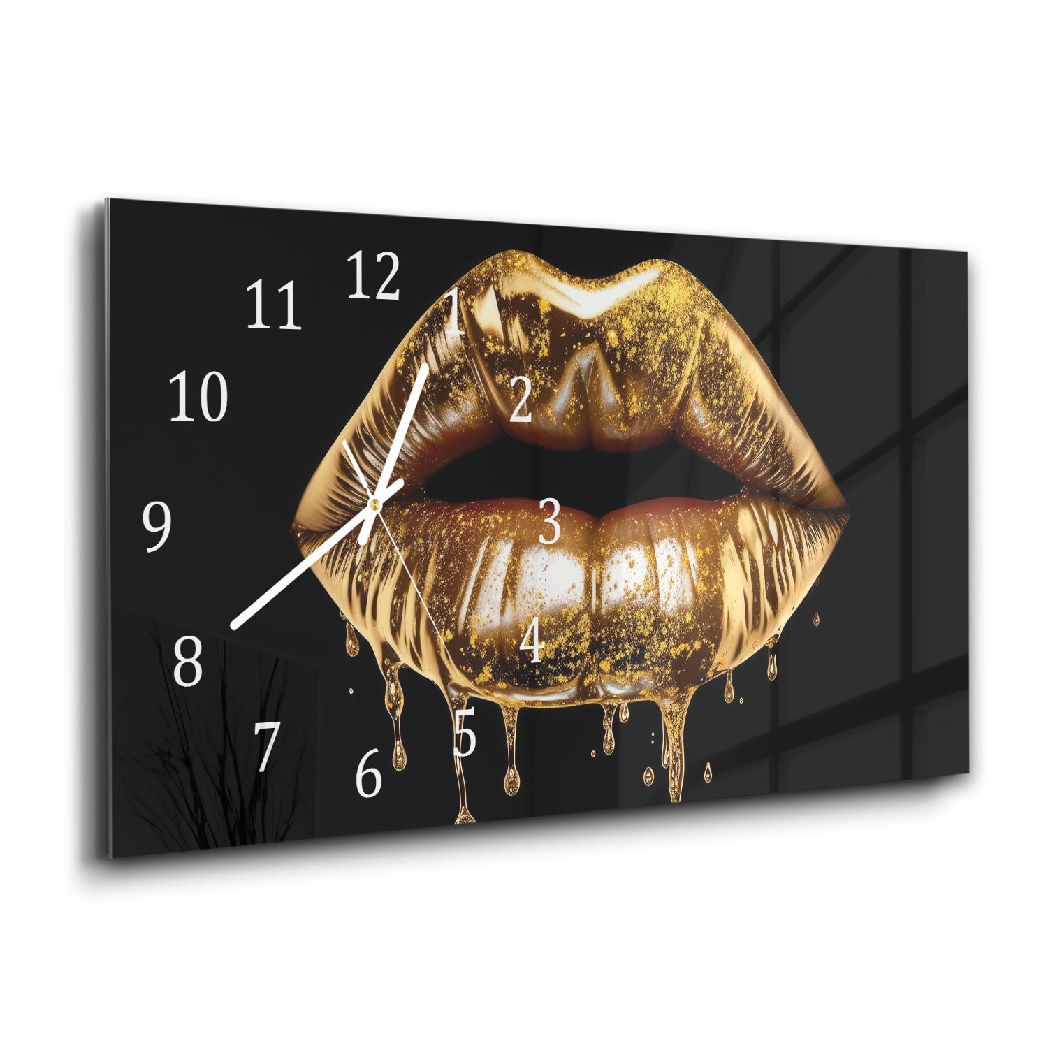 Wandklok 60x30 - Gehard Glas - Gouden Druipende Lippen