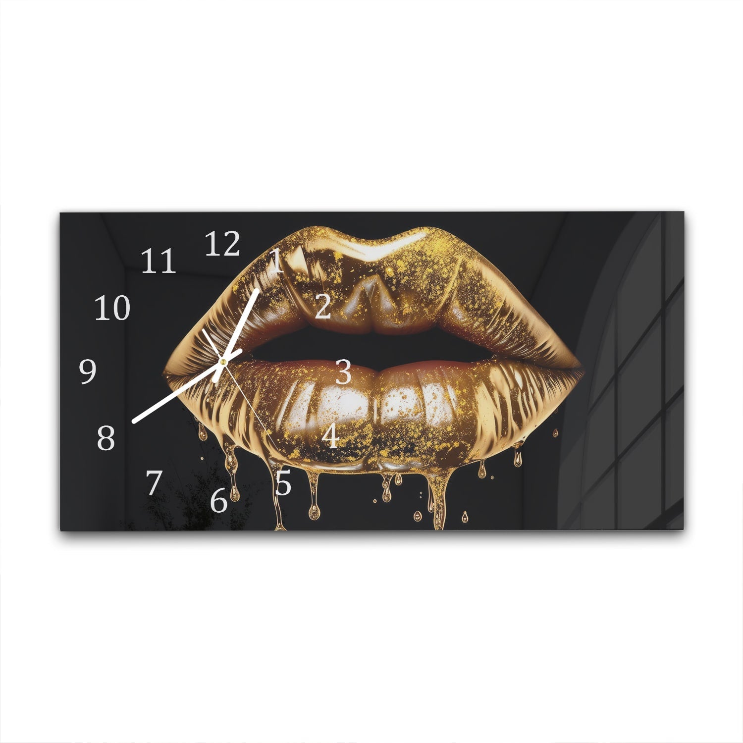 Wandklok 60x30 - Gehard Glas - Gouden Druipende Lippen