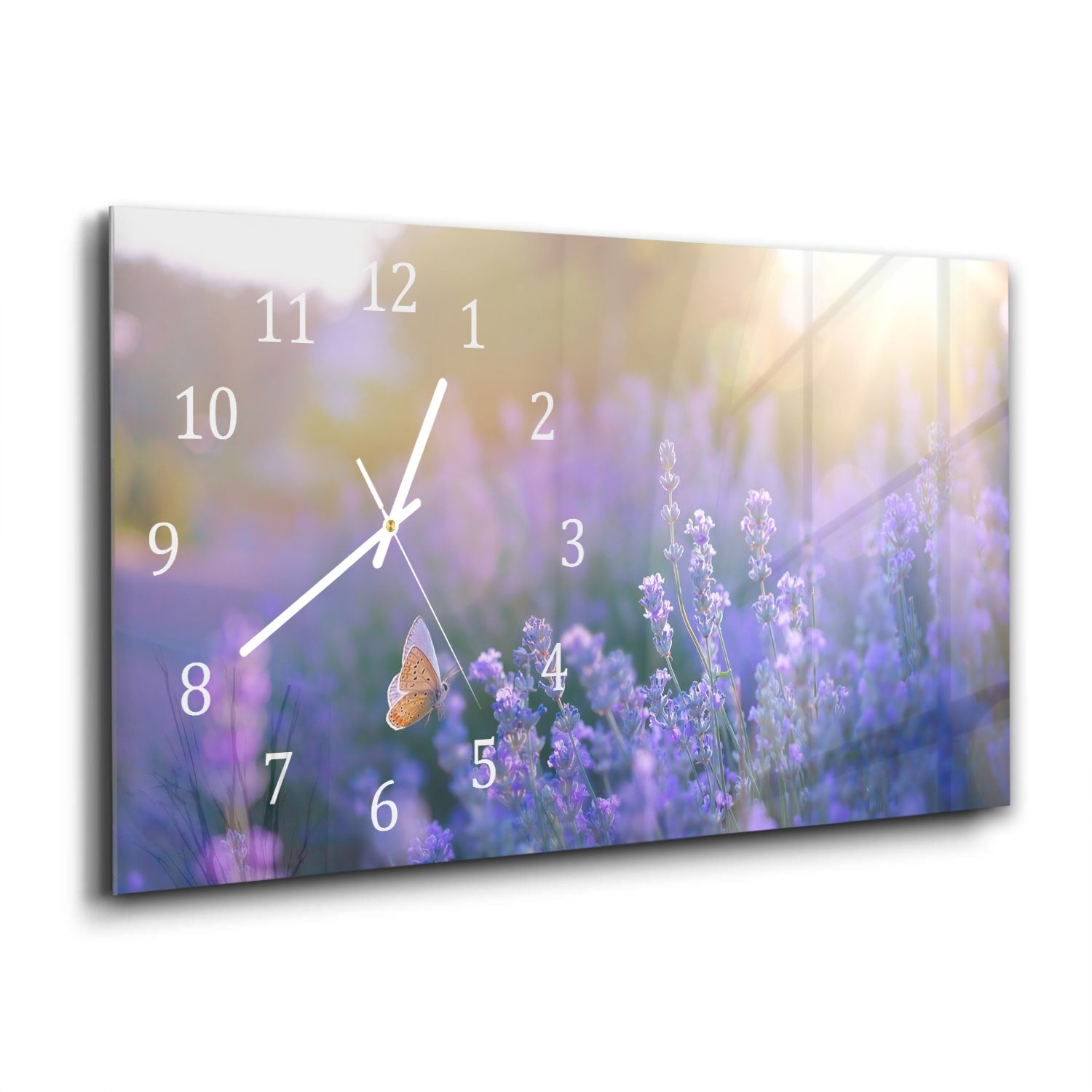 Wandklok 60x30 - Gehard Glas - Lavendel bij Zonsondergang