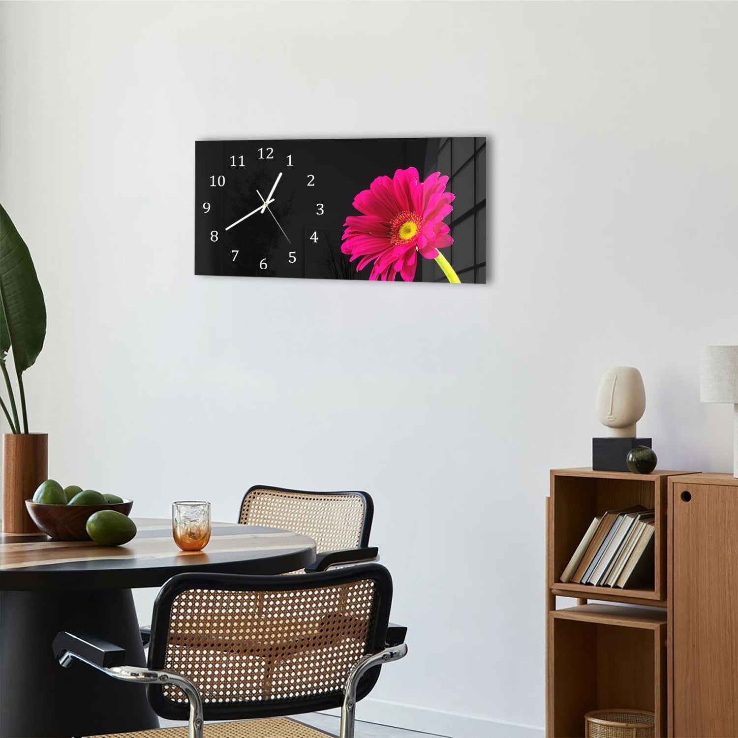 Wandklok 60x30 - Gehard Glas - Stralende Gerbera